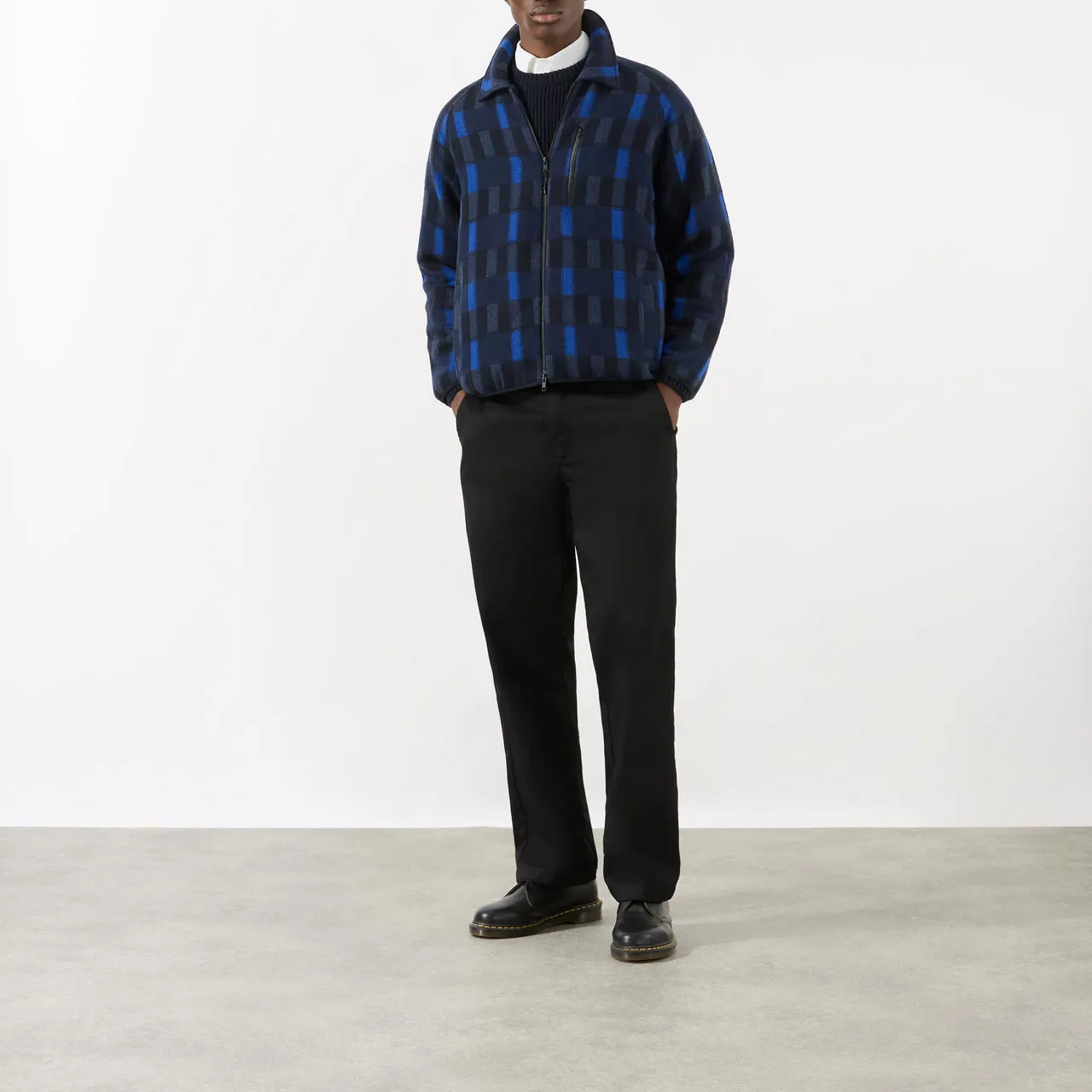 PERCIVAL Fretwork Checked Fleece Jacket - Blue