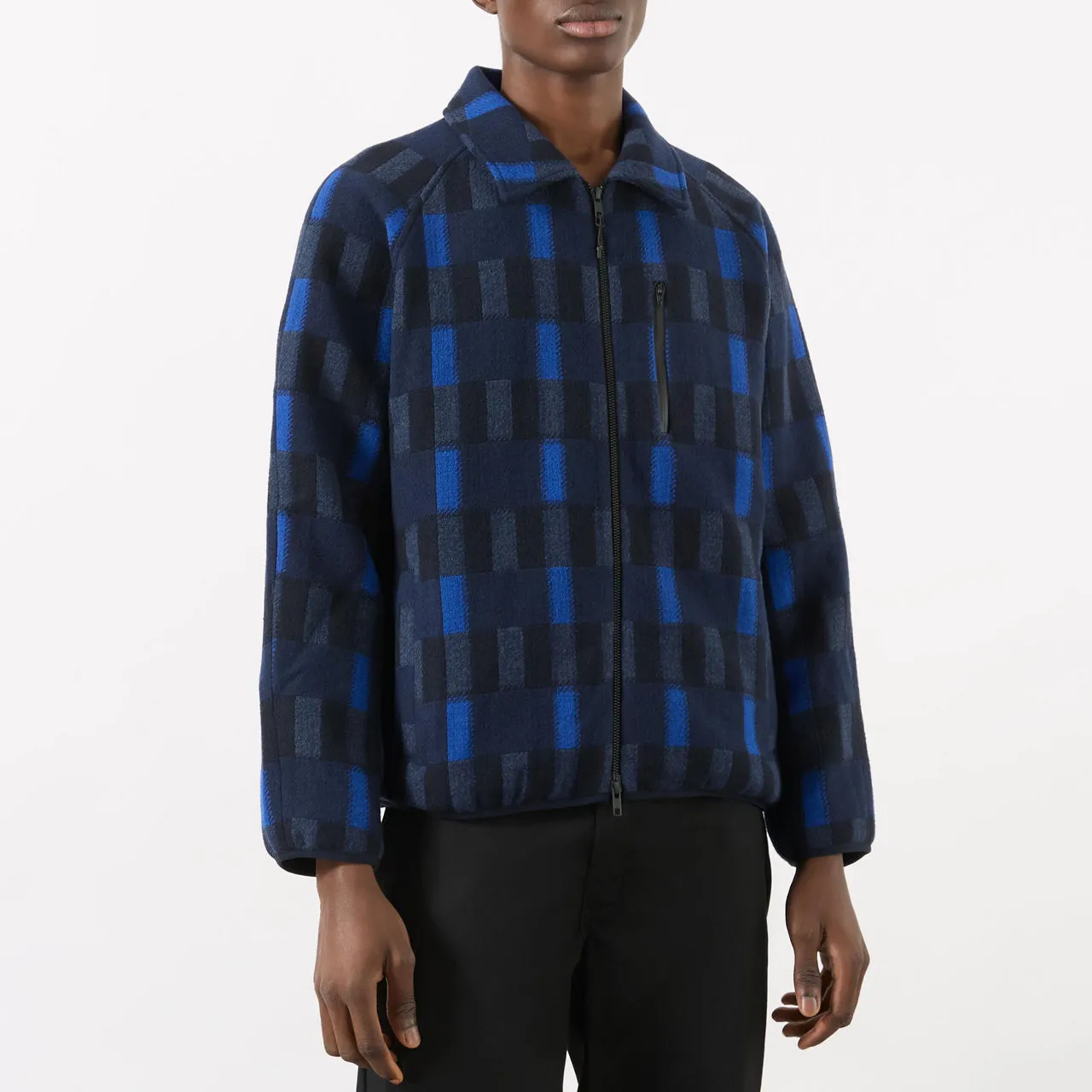 PERCIVAL Fretwork Checked Fleece Jacket - Blue