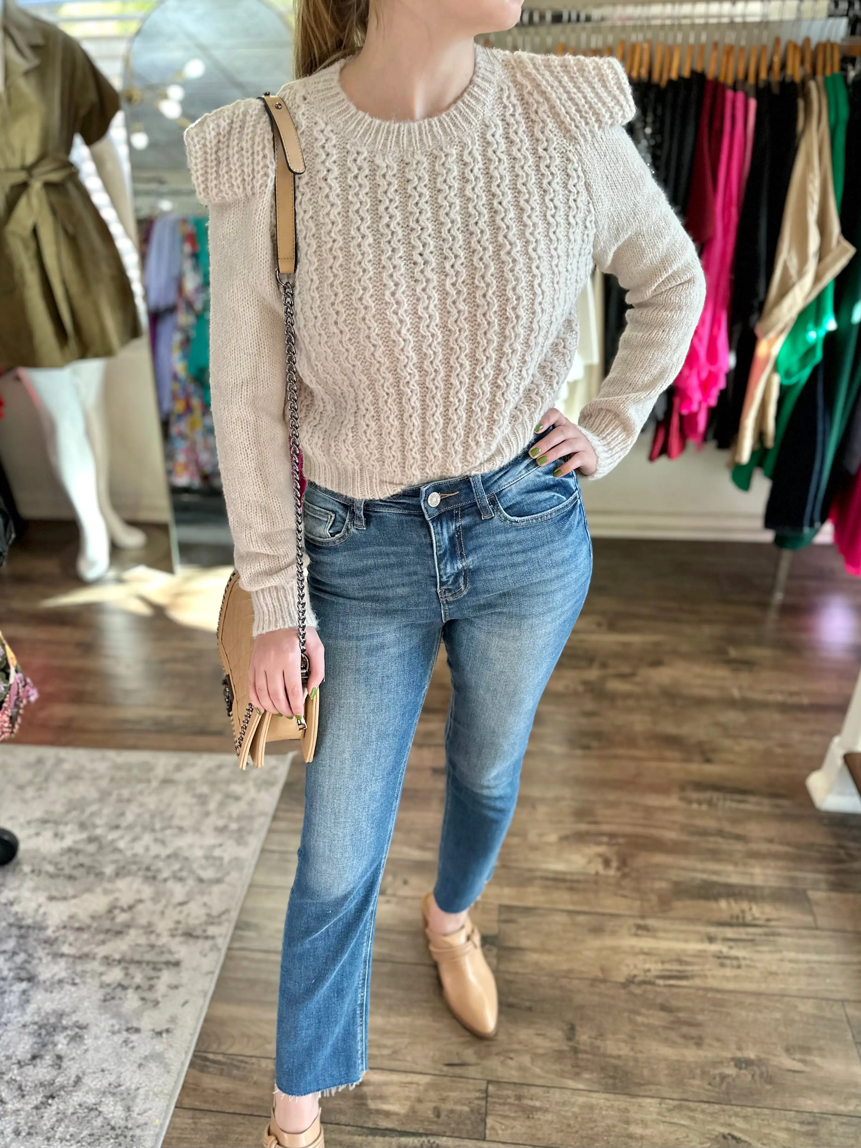 Puff Shoulder Crop Sweater