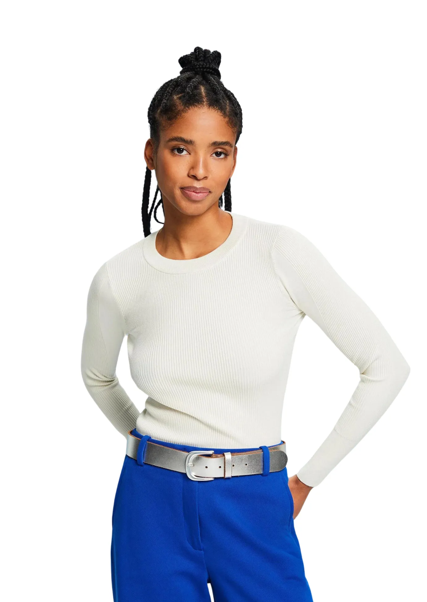 Rib-Knit Crewneck Sweater Cream