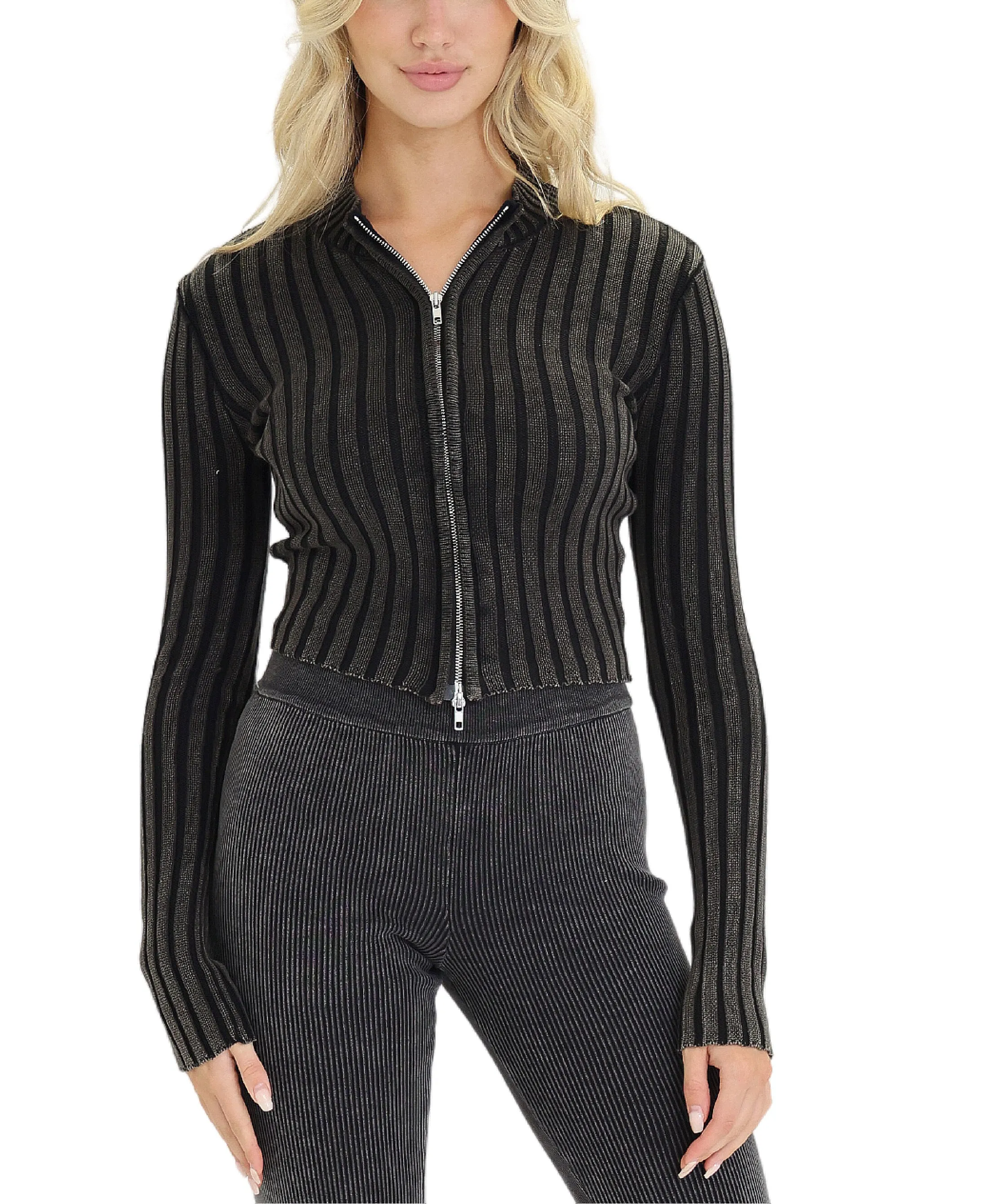 Ribbed Zip Front Sweater