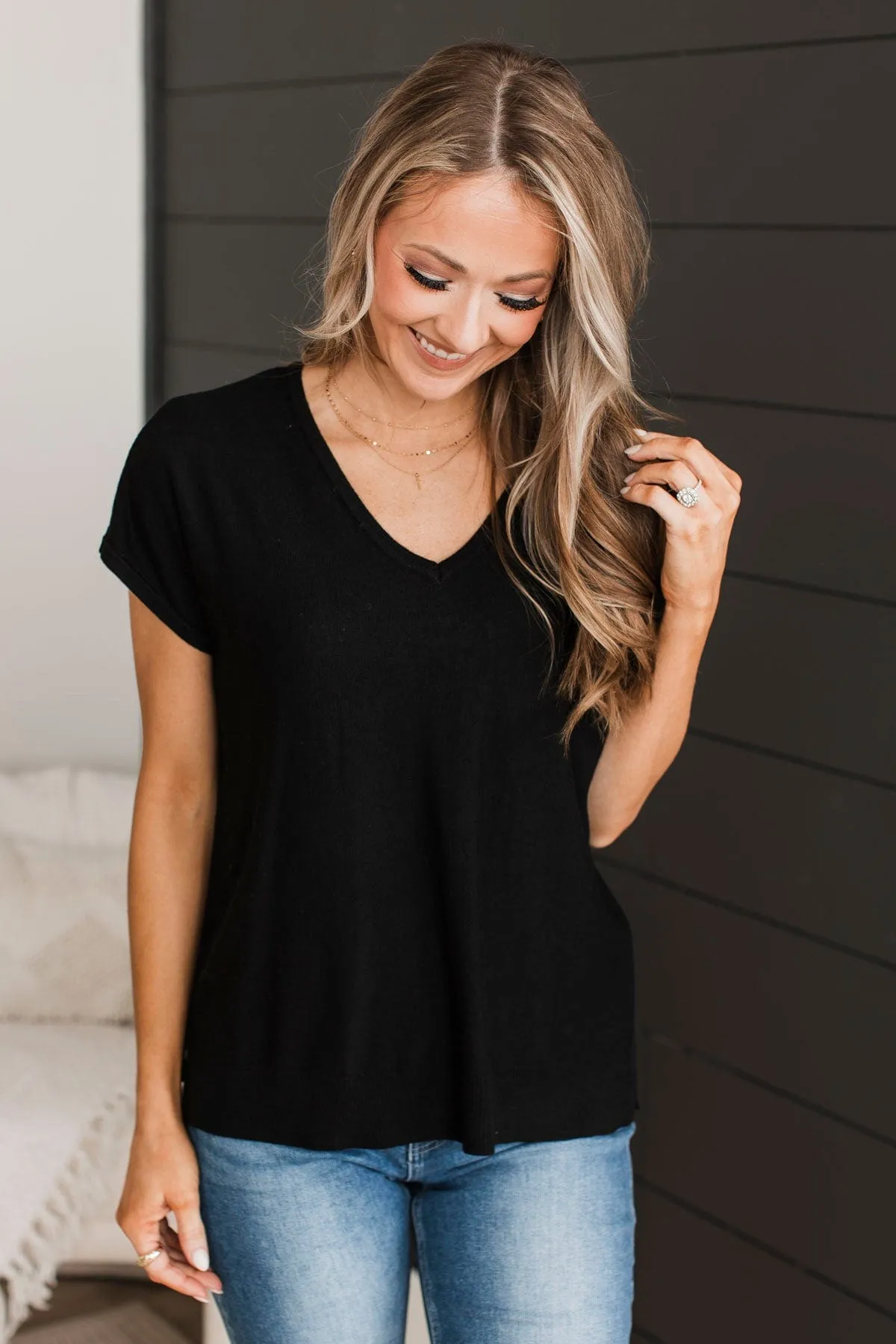 Simply Flawless V-Neck Top- Black