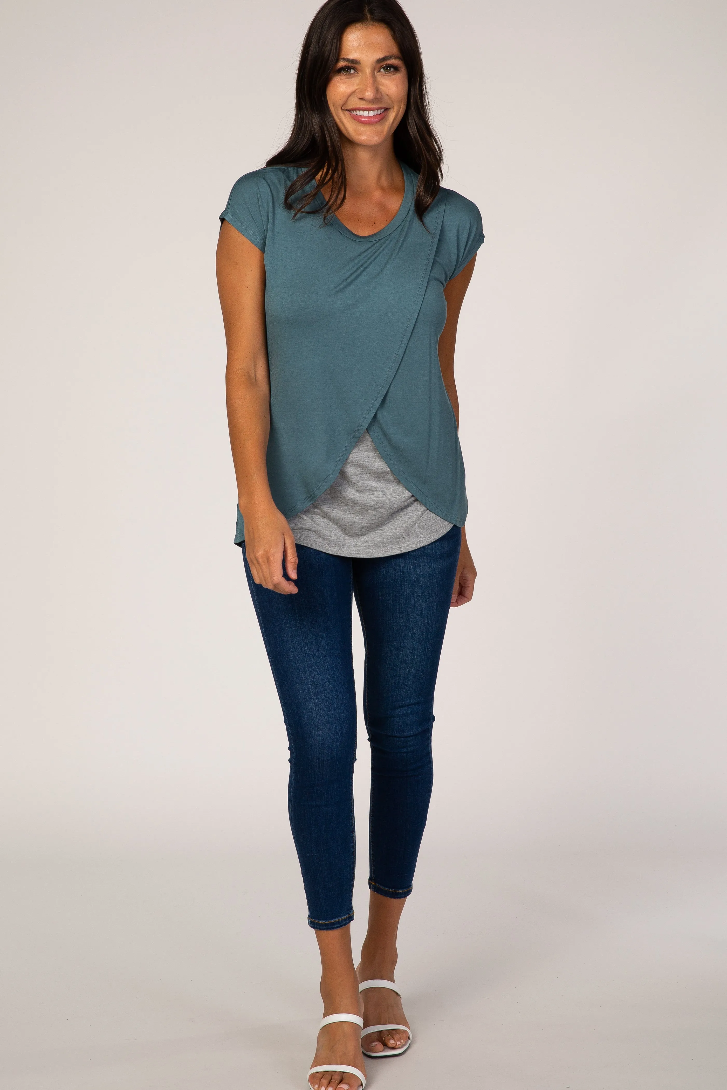 Slate Blue Layered Wrap Front Nursing Top