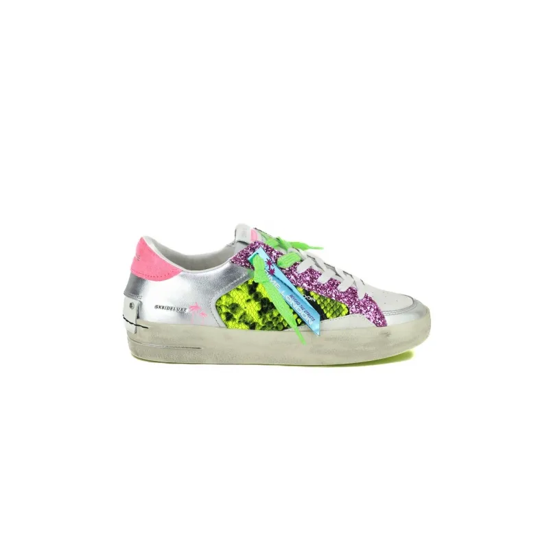 SNEAKERS DONNA IN PELLE INSERTI STAMPA PITONE, BIANCO