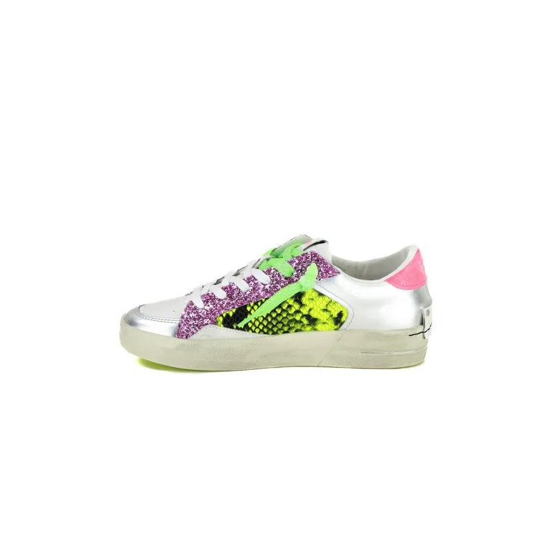 SNEAKERS DONNA IN PELLE INSERTI STAMPA PITONE, BIANCO