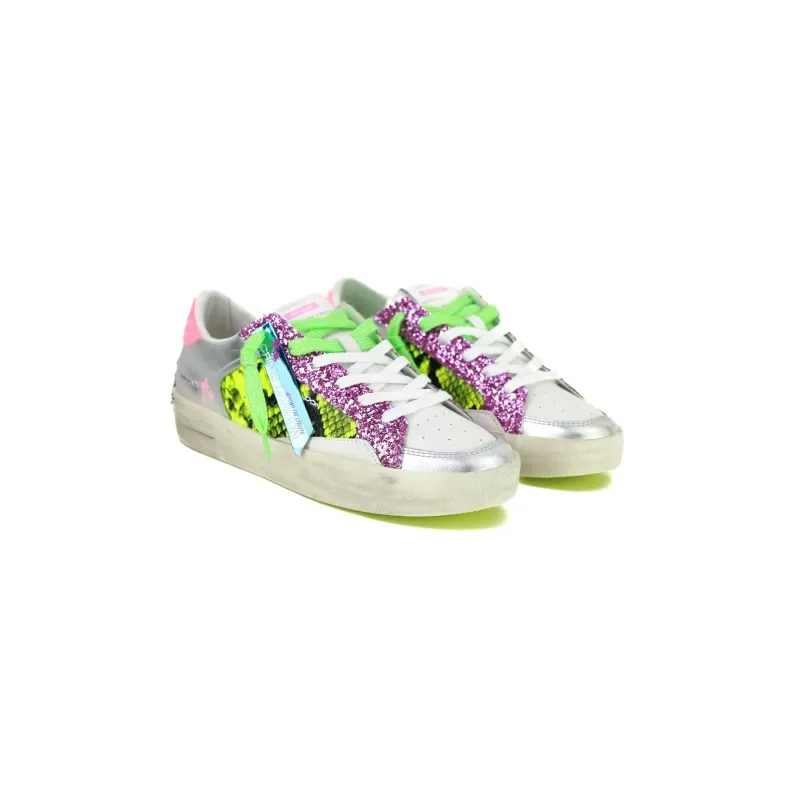 SNEAKERS DONNA IN PELLE INSERTI STAMPA PITONE, BIANCO