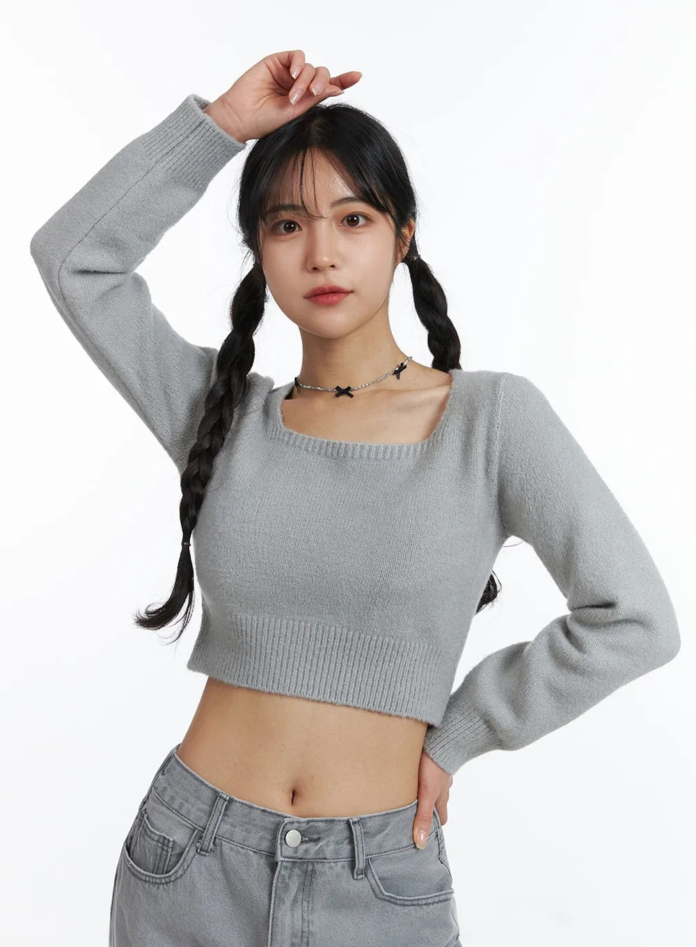 Square Neck Crop Sweater OJ426