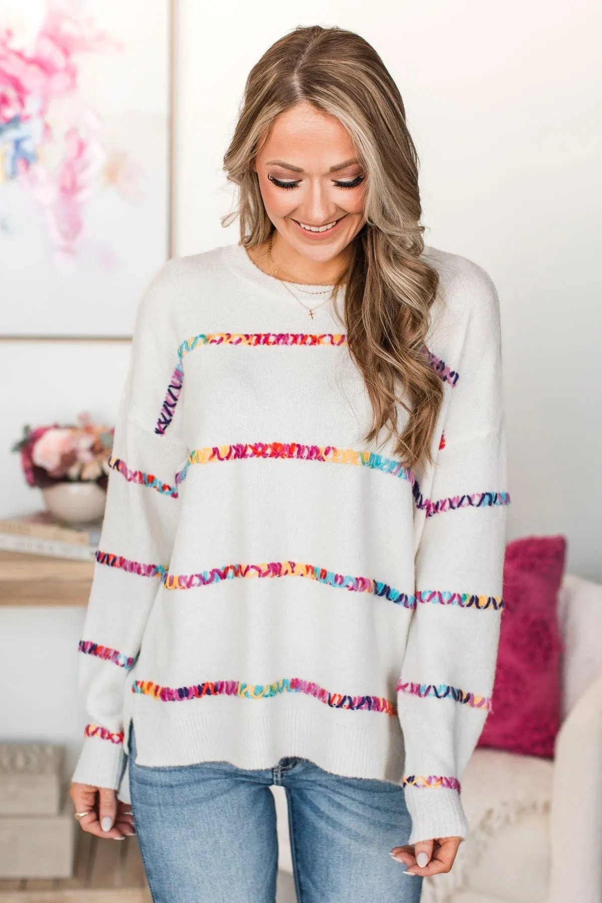 Staying Optimistic Striped Sweater- Ivory