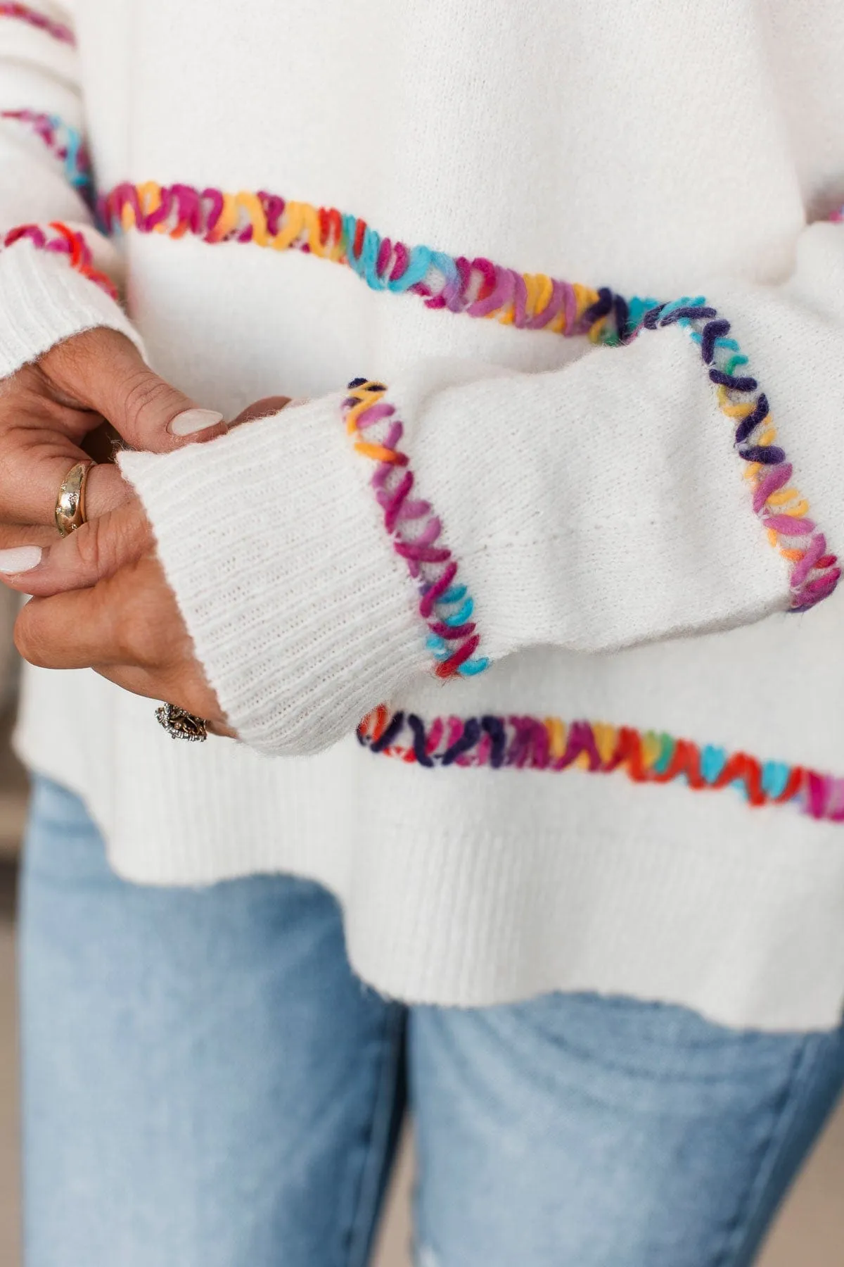 Staying Optimistic Striped Sweater- Ivory