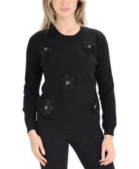 Sweater w/ 3D Flowers & Rhinestones