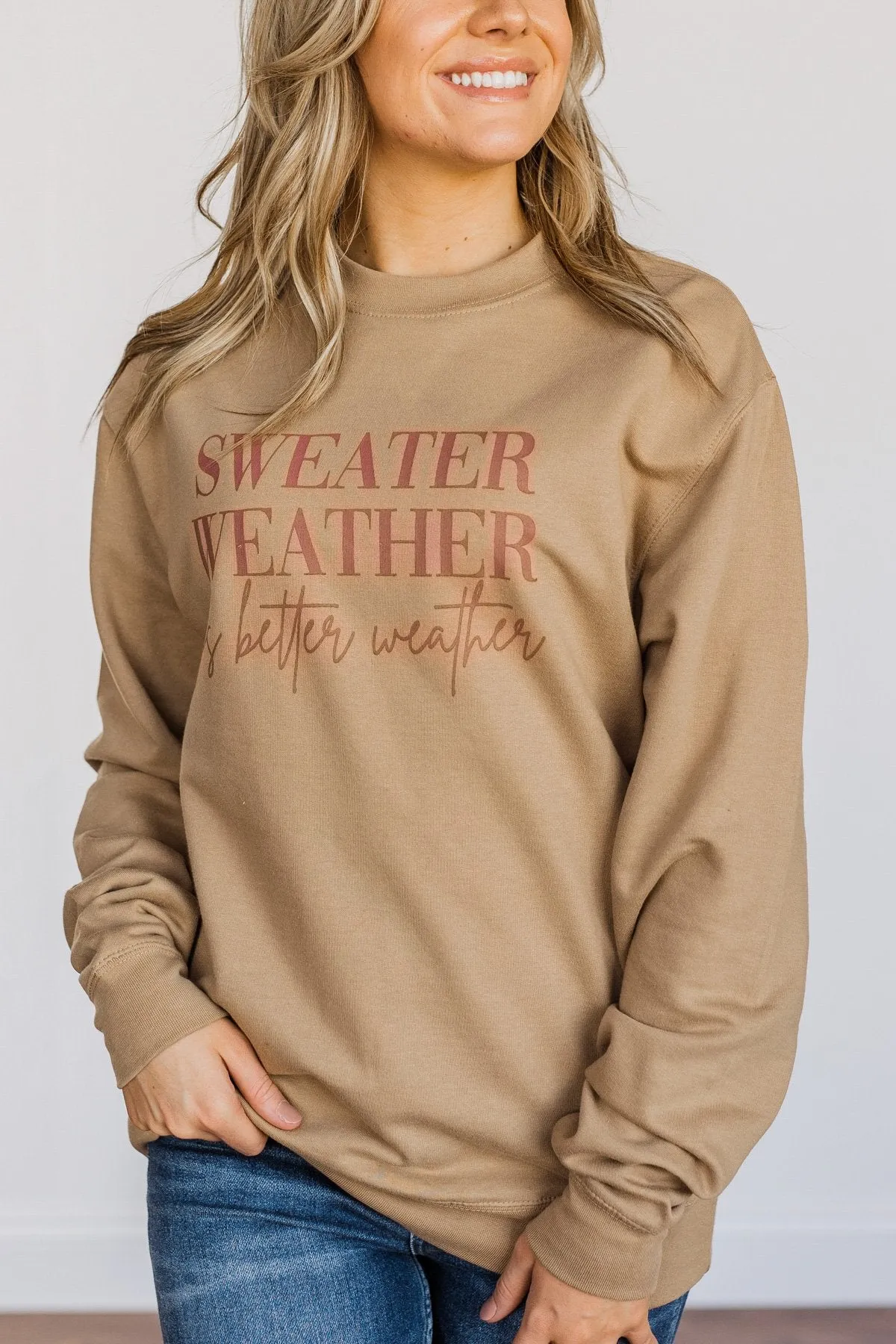 Sweater Weather Crewneck Pullover- Khaki