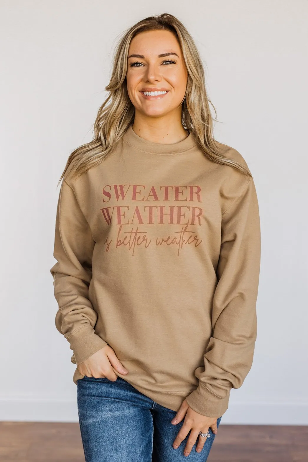 Sweater Weather Crewneck Pullover- Khaki