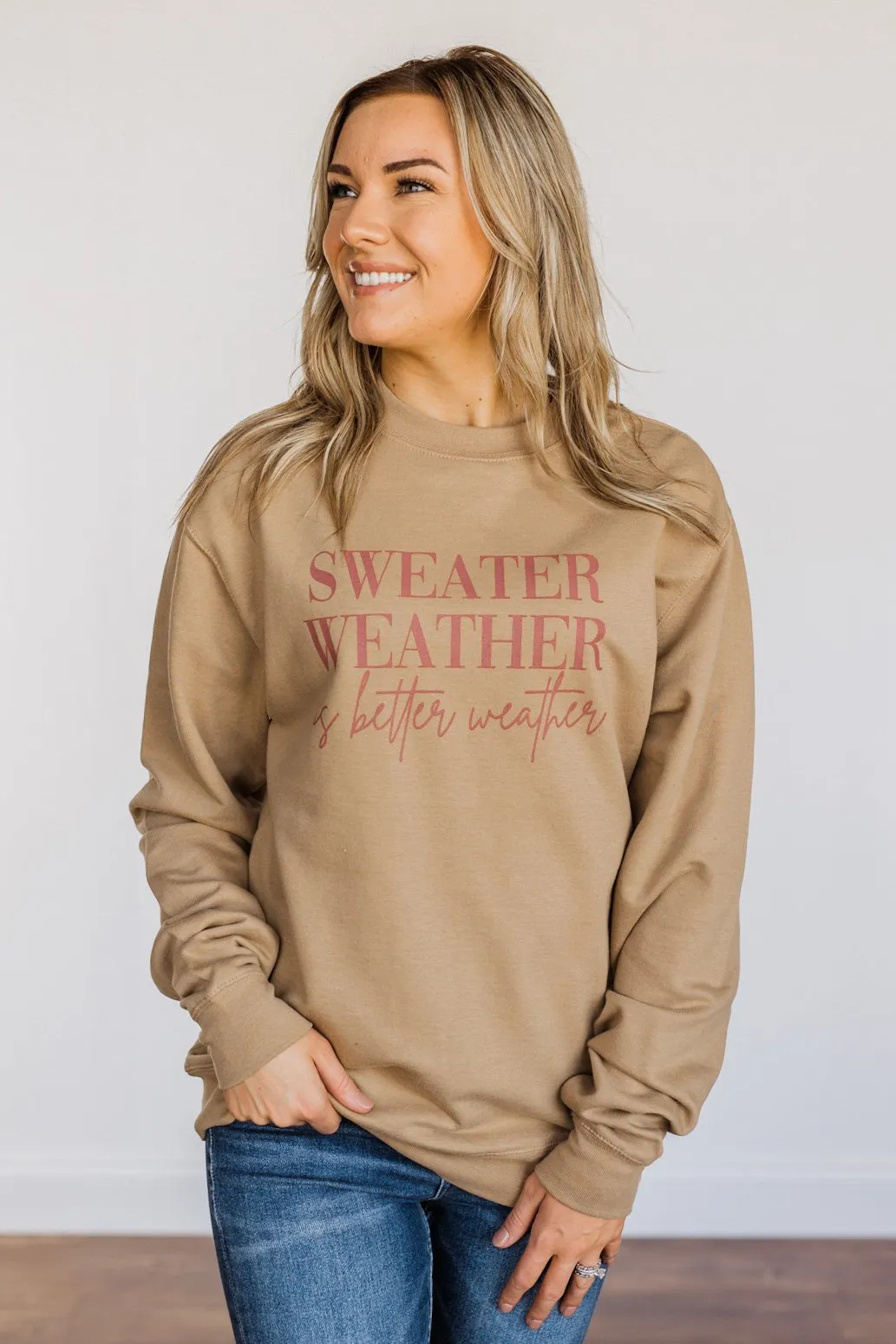 Sweater Weather Crewneck Pullover- Khaki