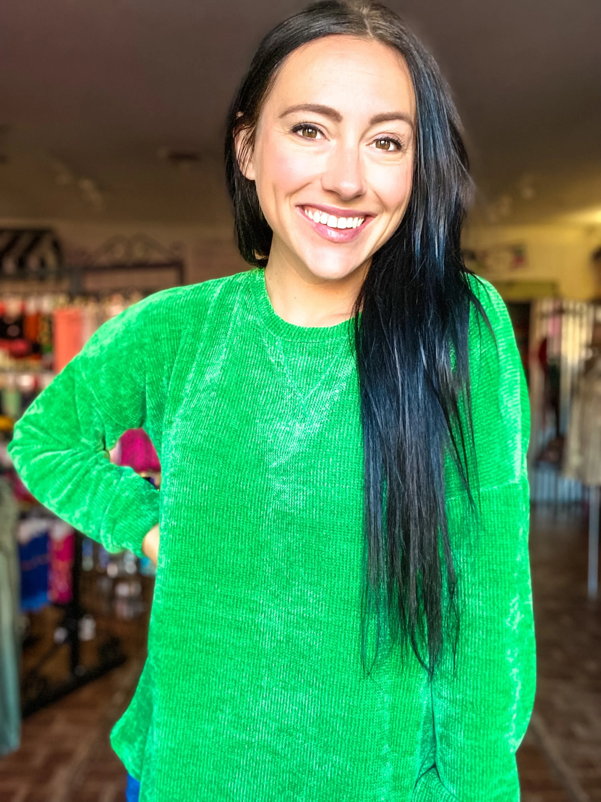 Tara Chenille Pullover Sweater- Emerald