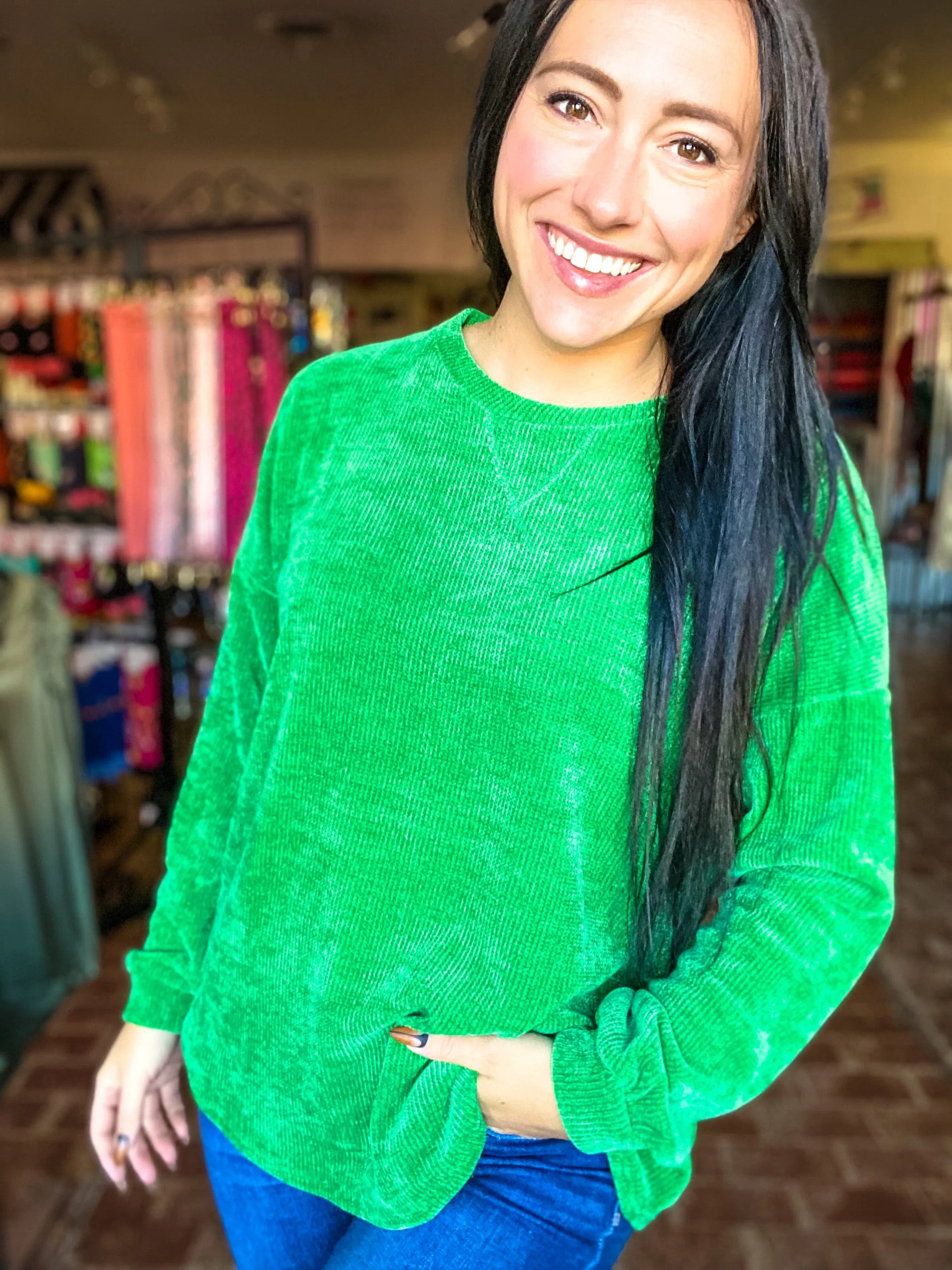 Tara Chenille Pullover Sweater- Emerald