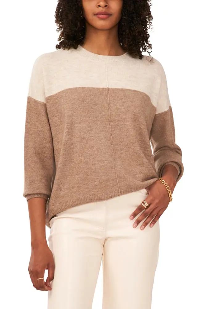 Vince Camuto Apparel EXTEND SHLDR COLORBLOCK COZY SWEATER V238/TAUPE