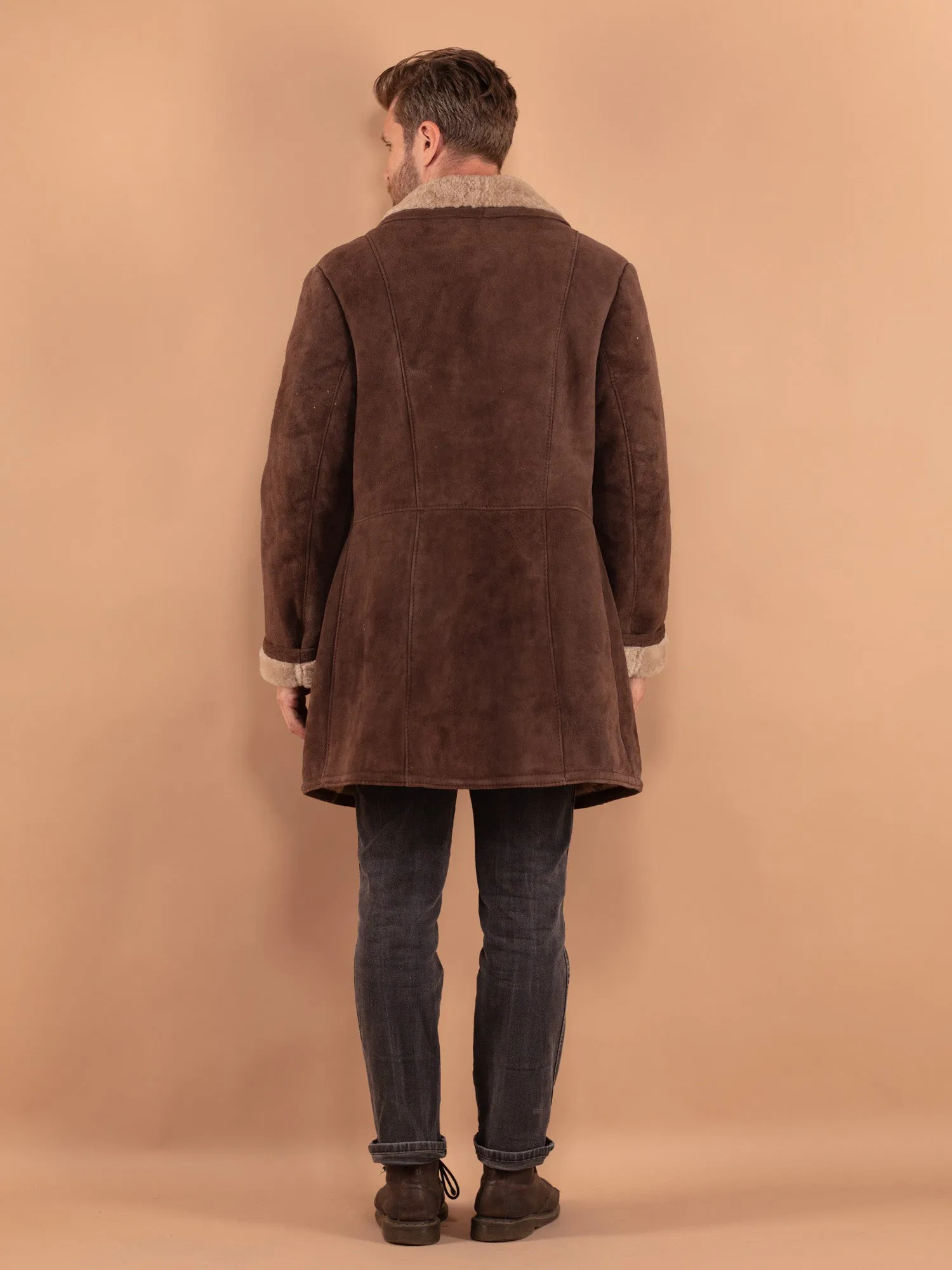 Vintage 70's Men Oversized Sheepskin Coat in Brown