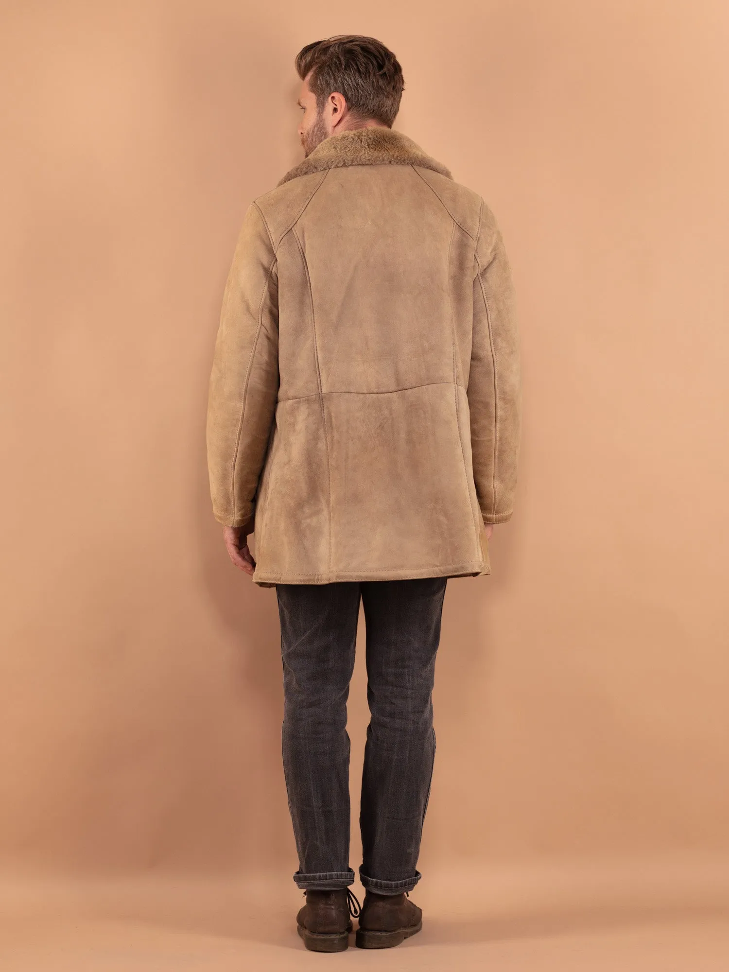 Vintage 70's Men Sheepskin Coat in Beige