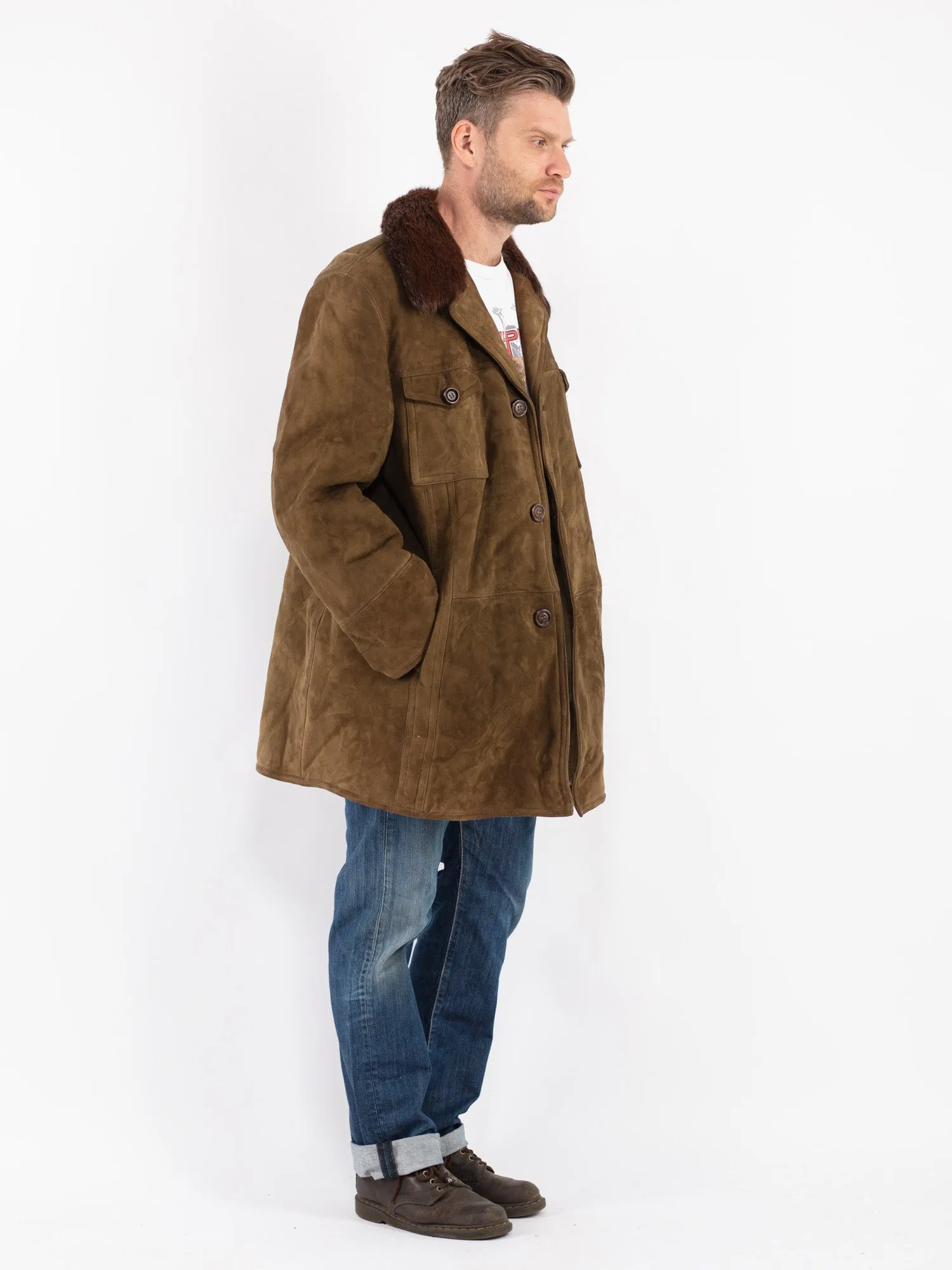 Vintage 70's Men Sheepskin Coat in Green