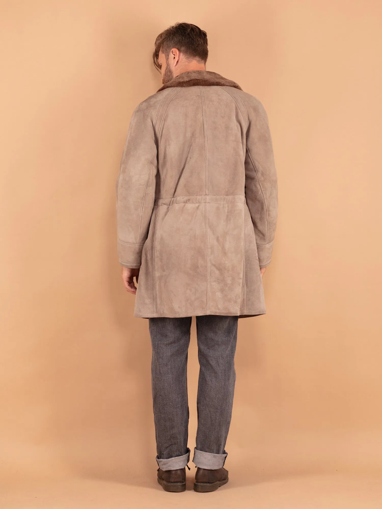 Vintage 70's Men Sheepskin Shearling Coat in Beige