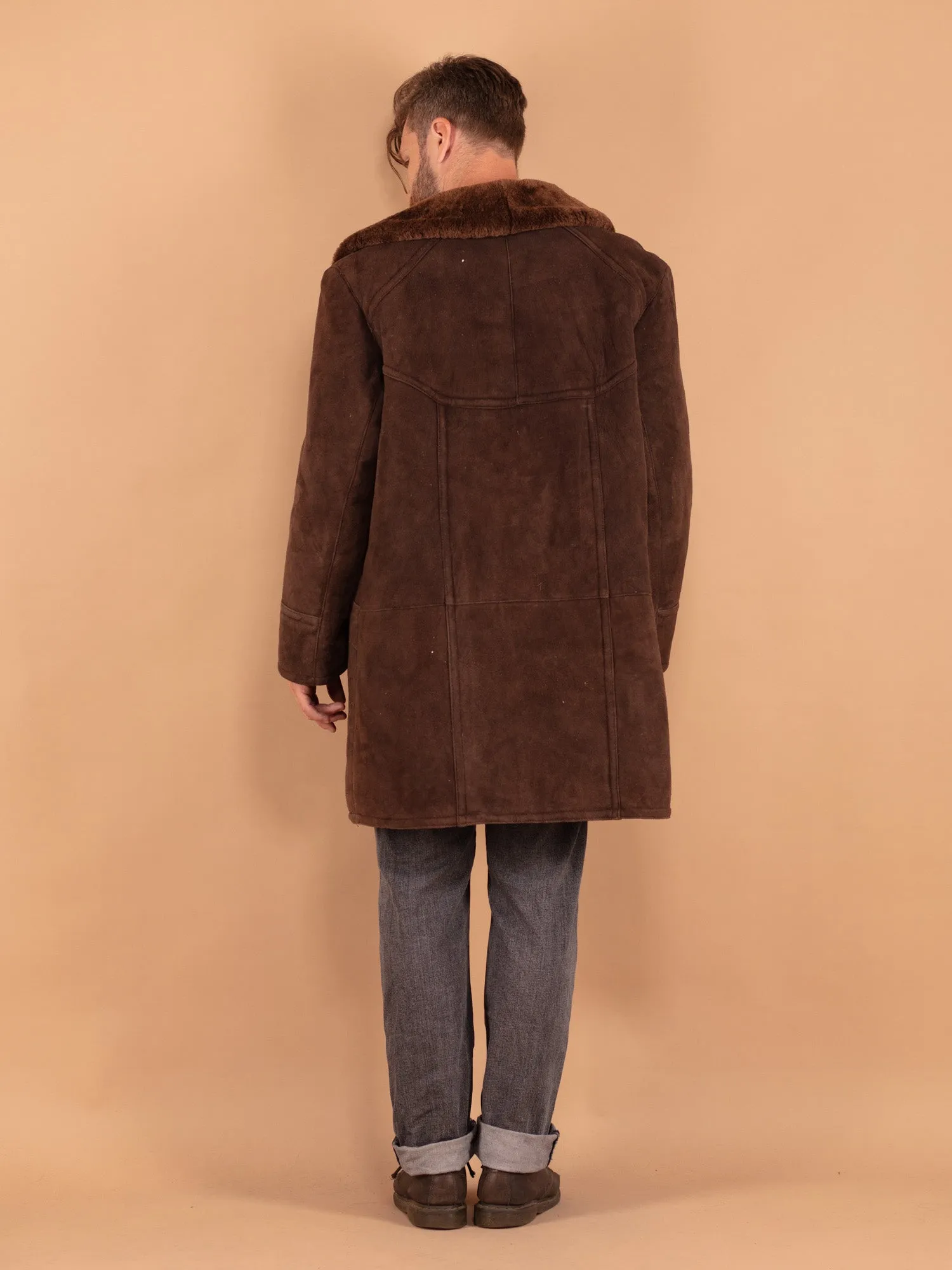 Vintage 70's Men Sheepskin Shearling Coat in Brown