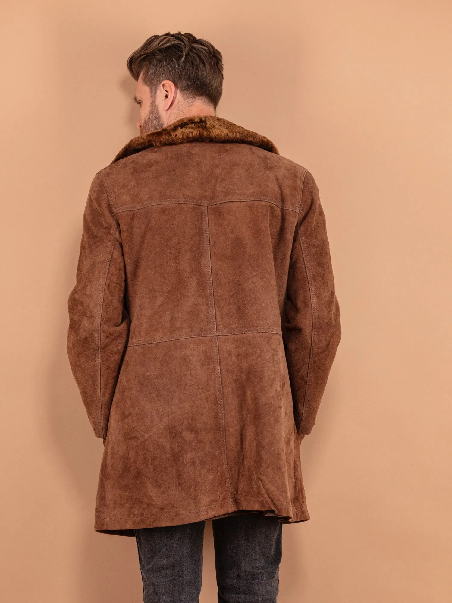 Vintage 70's Men Suede Sherpa Coat in Brown