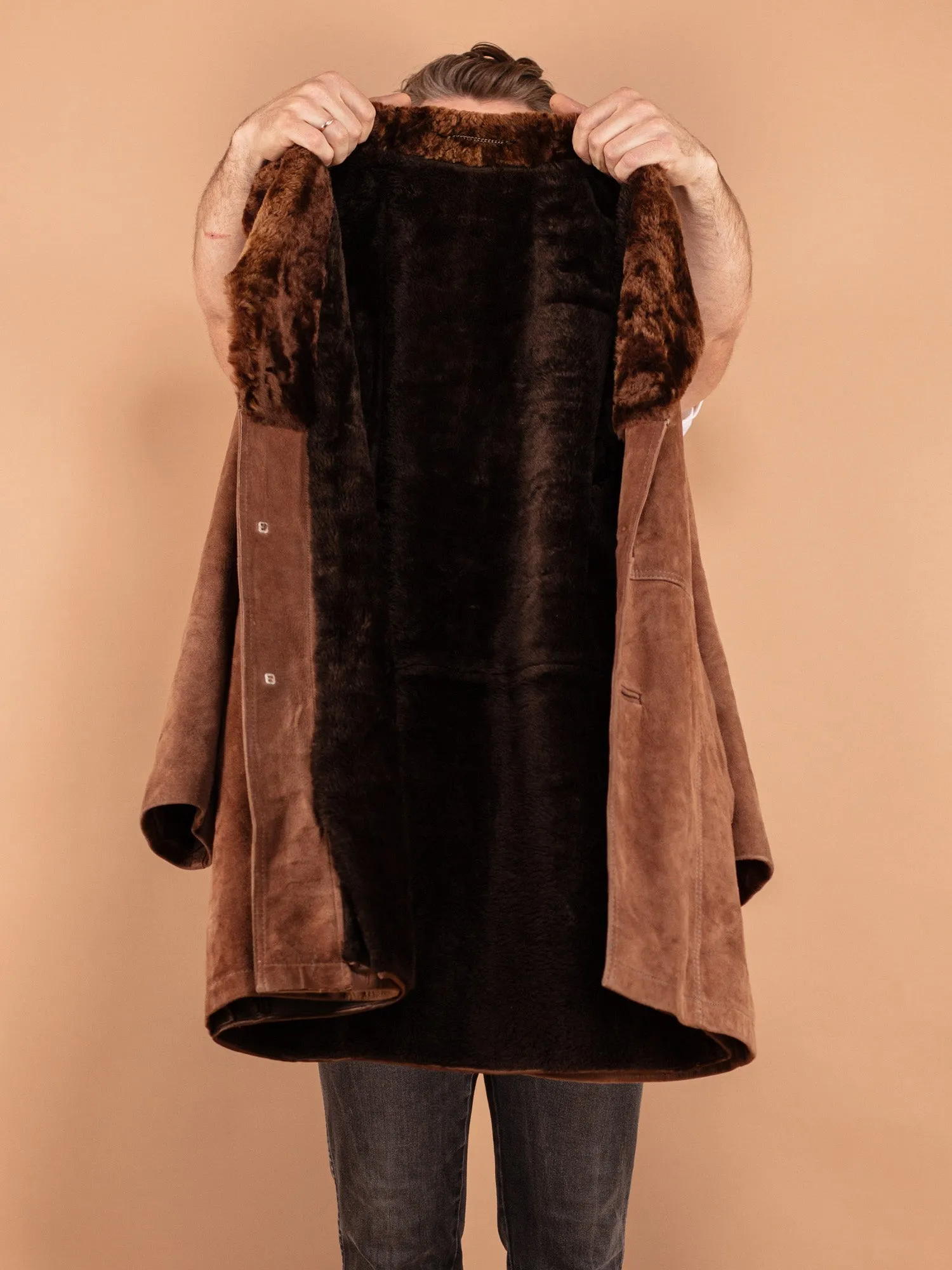 Vintage 70's Men Suede Sherpa Coat in Brown