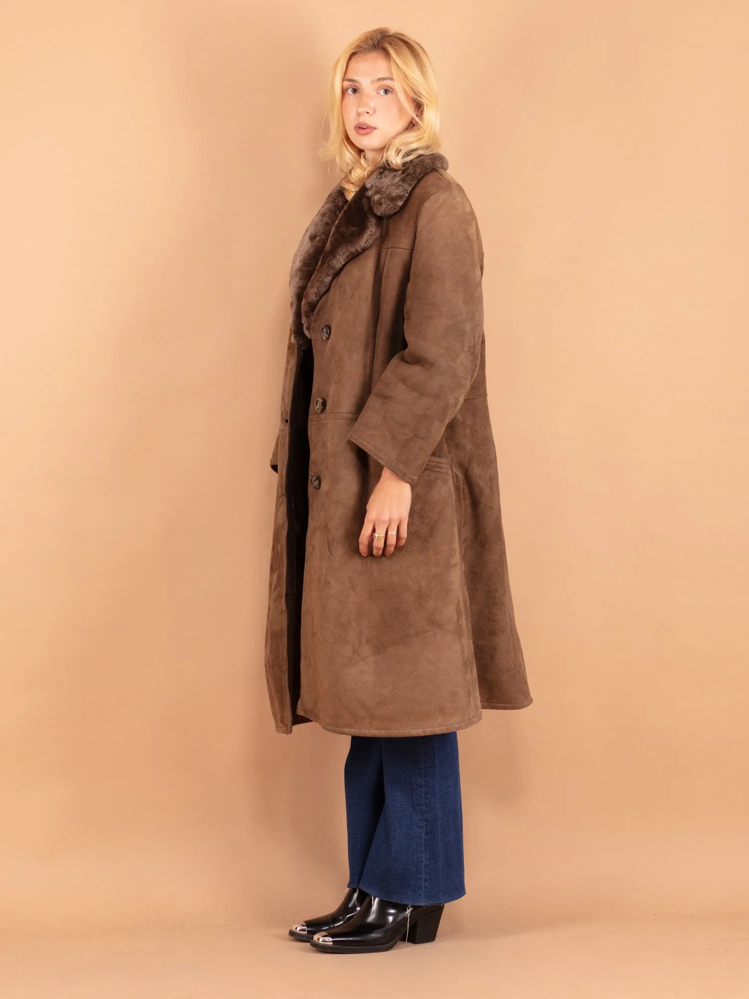 Vintage 70's Women Sheepskin Coat in Brown