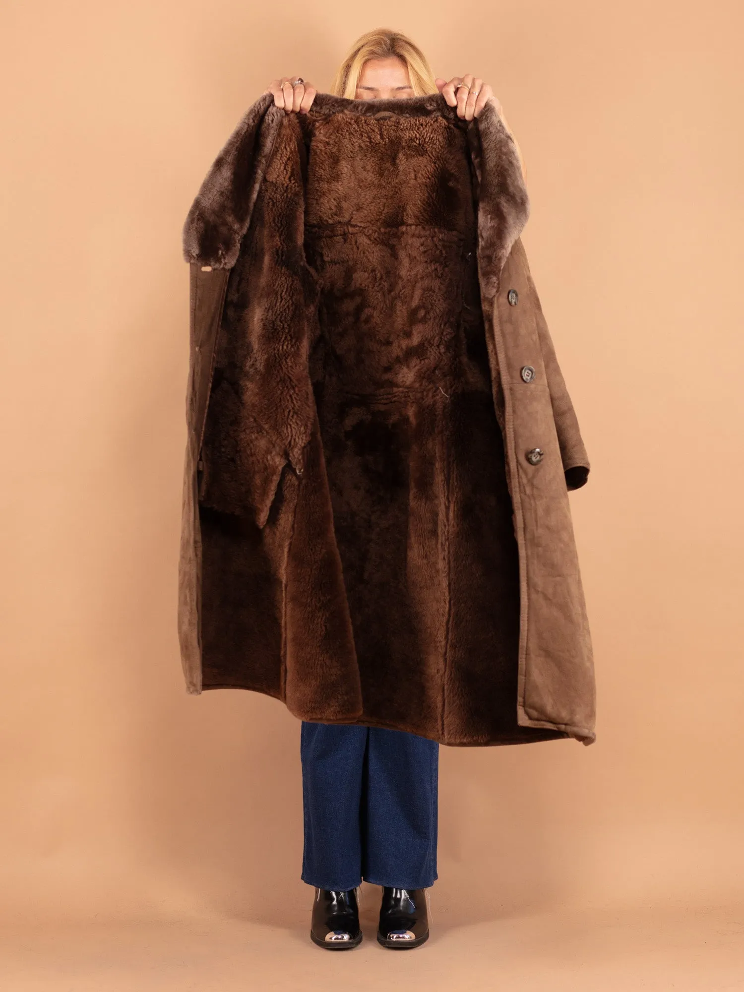 Vintage 70's Women Sheepskin Coat in Brown