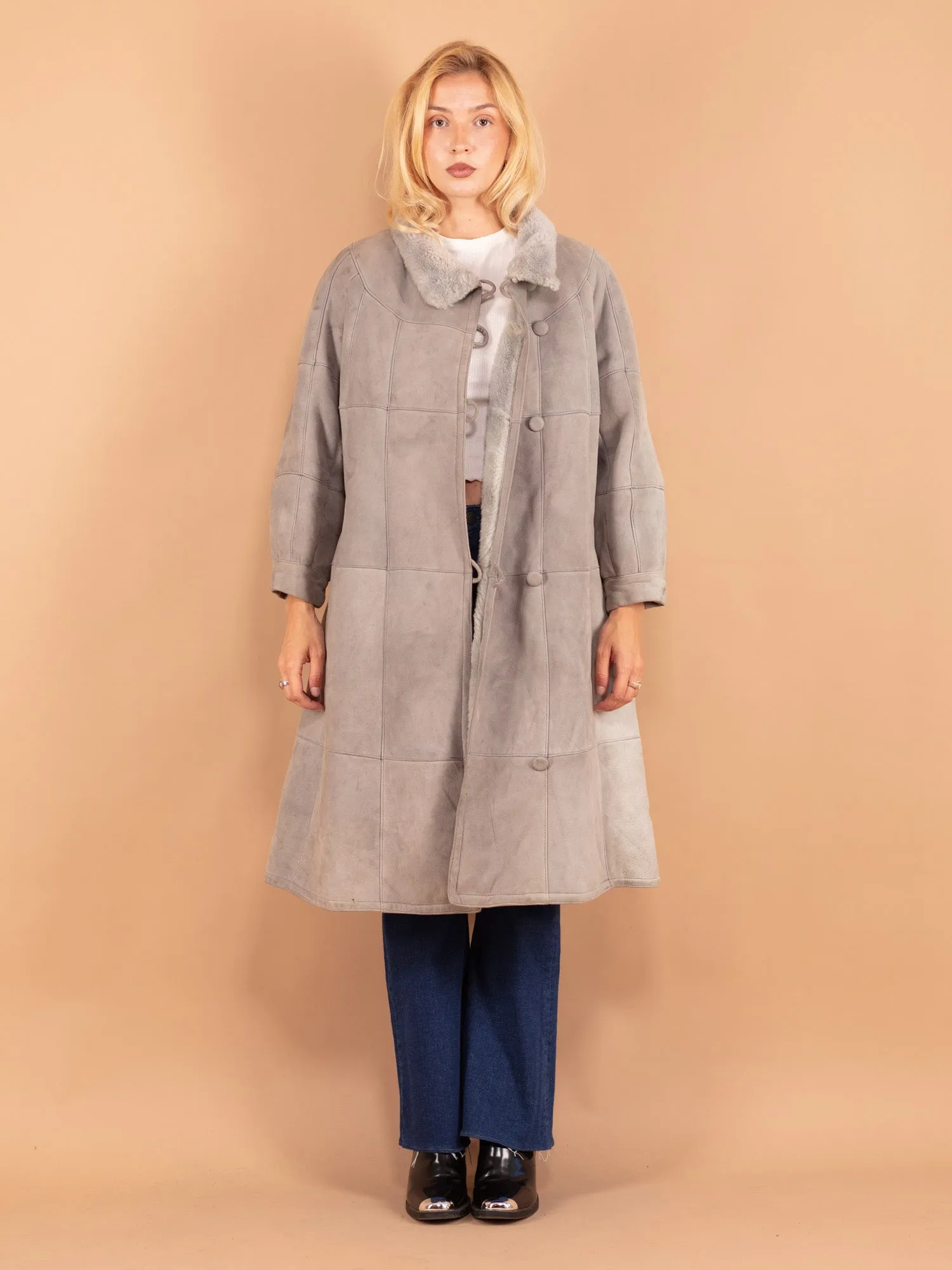 Vintage 70's Women Sheepskin Coat in Gray