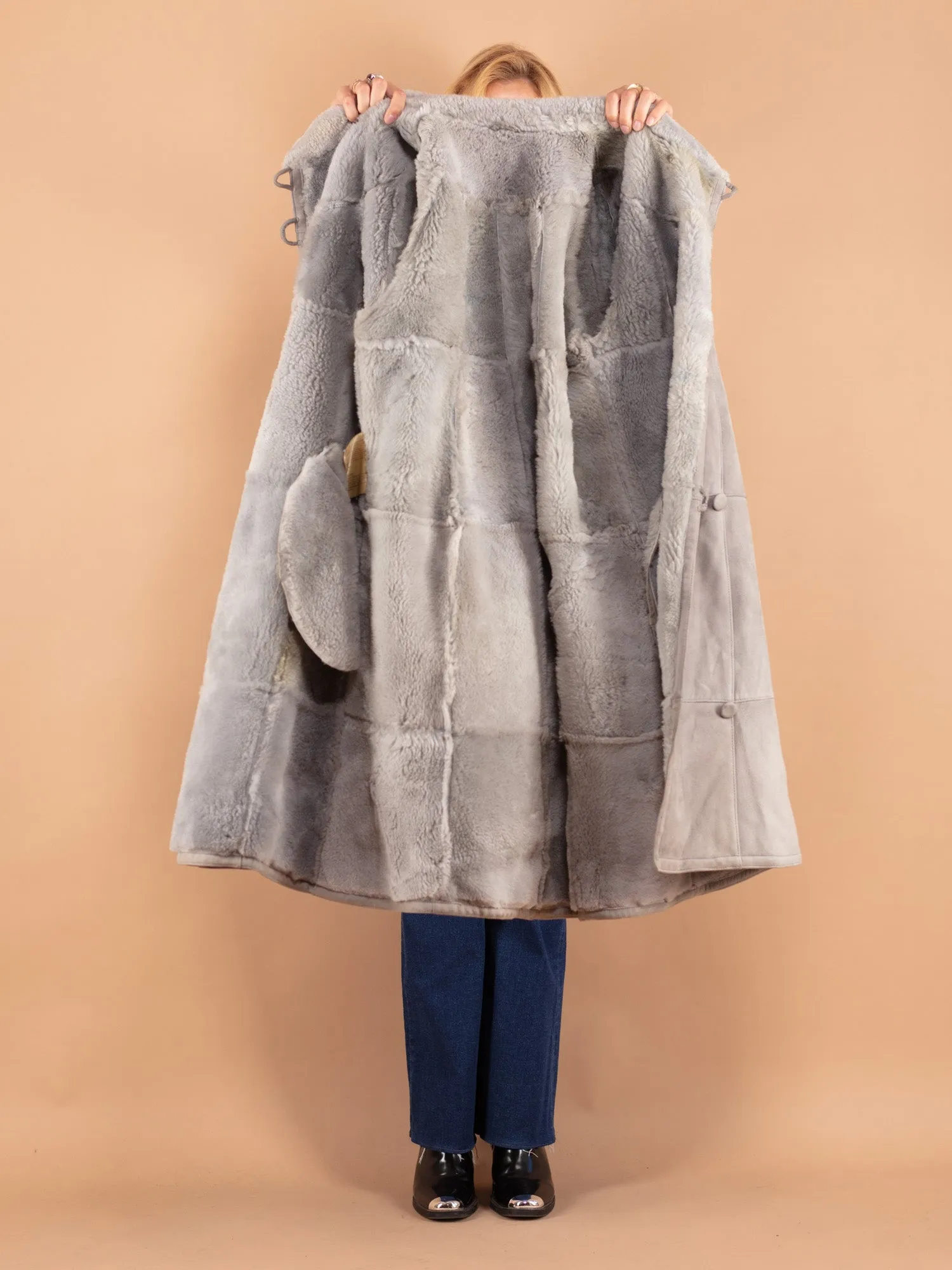 Vintage 70's Women Sheepskin Coat in Gray