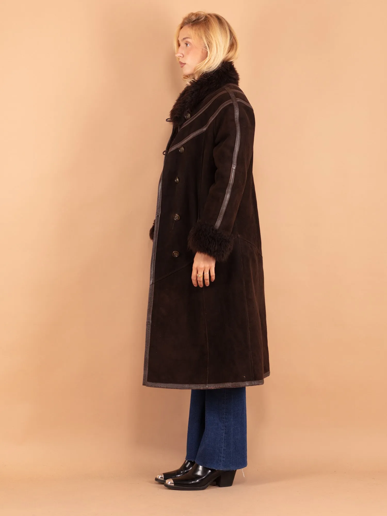 Vintage 70's Women Sheepskin Shearling Coat in Brown