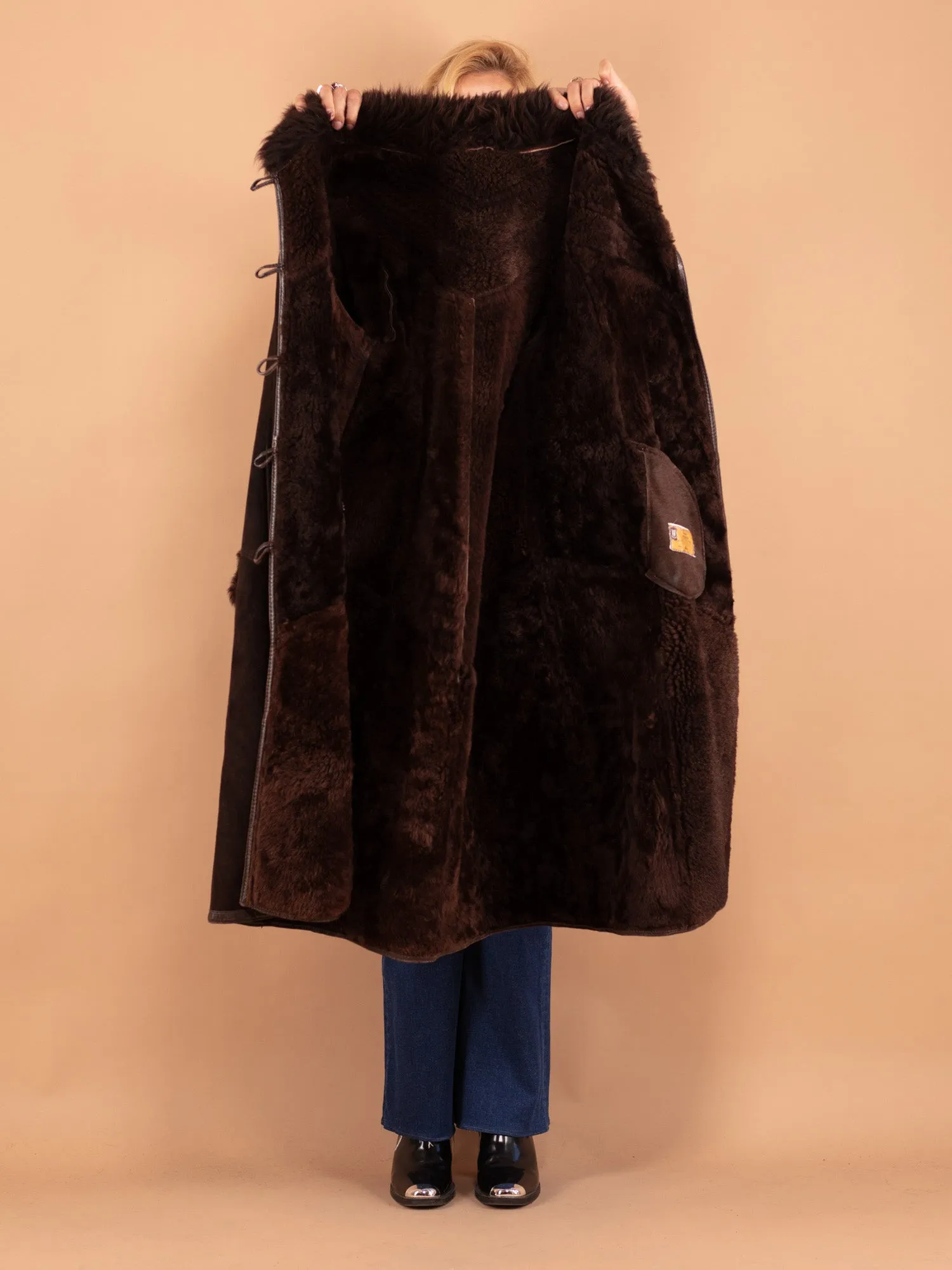 Vintage 70's Women Sheepskin Shearling Coat in Brown