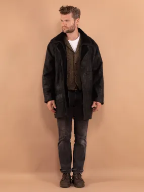 Vintage 80's Men Sheepskin Coat in Black