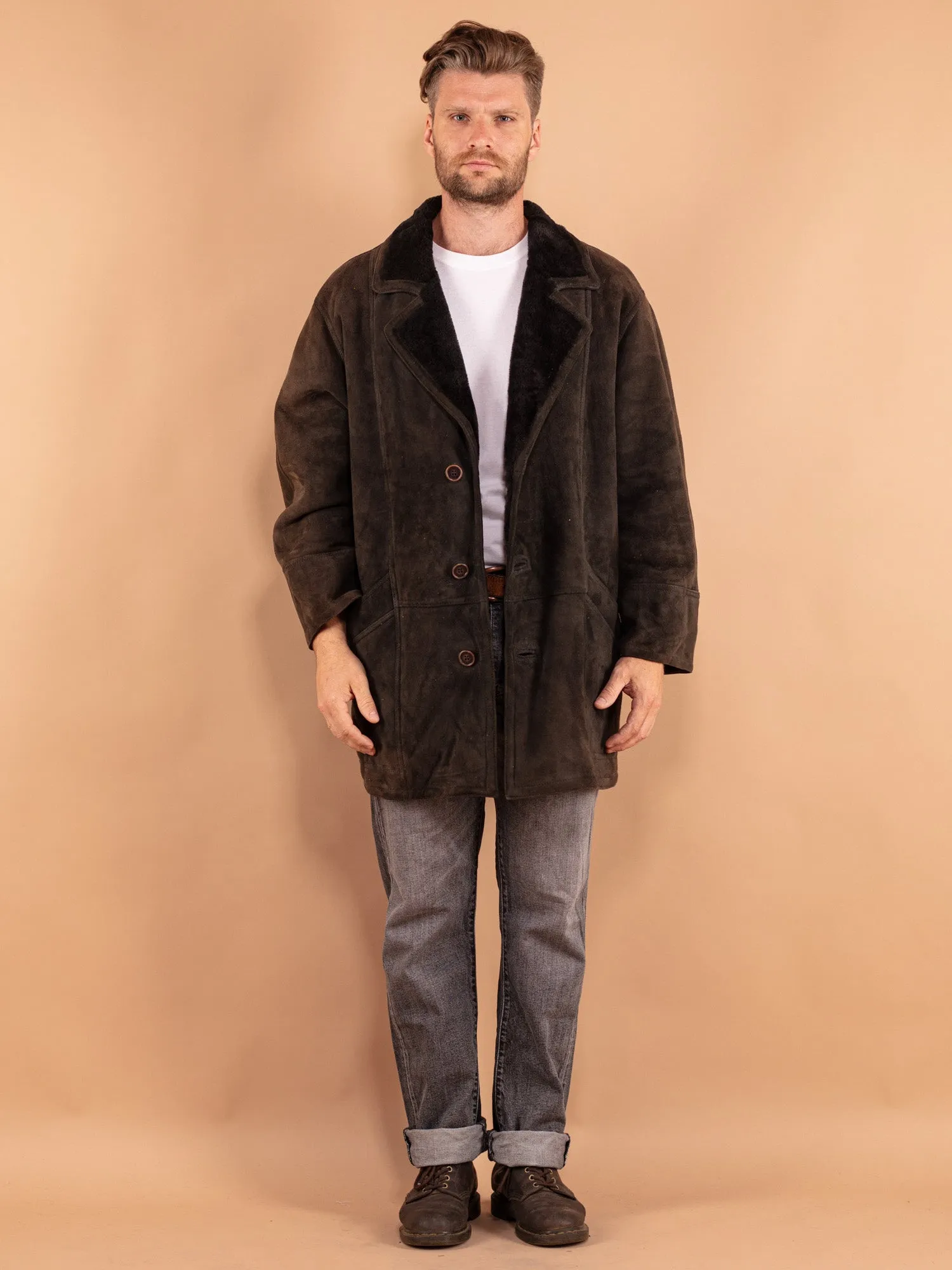 Vintage 80's Men Sheepskin Coat in Gray