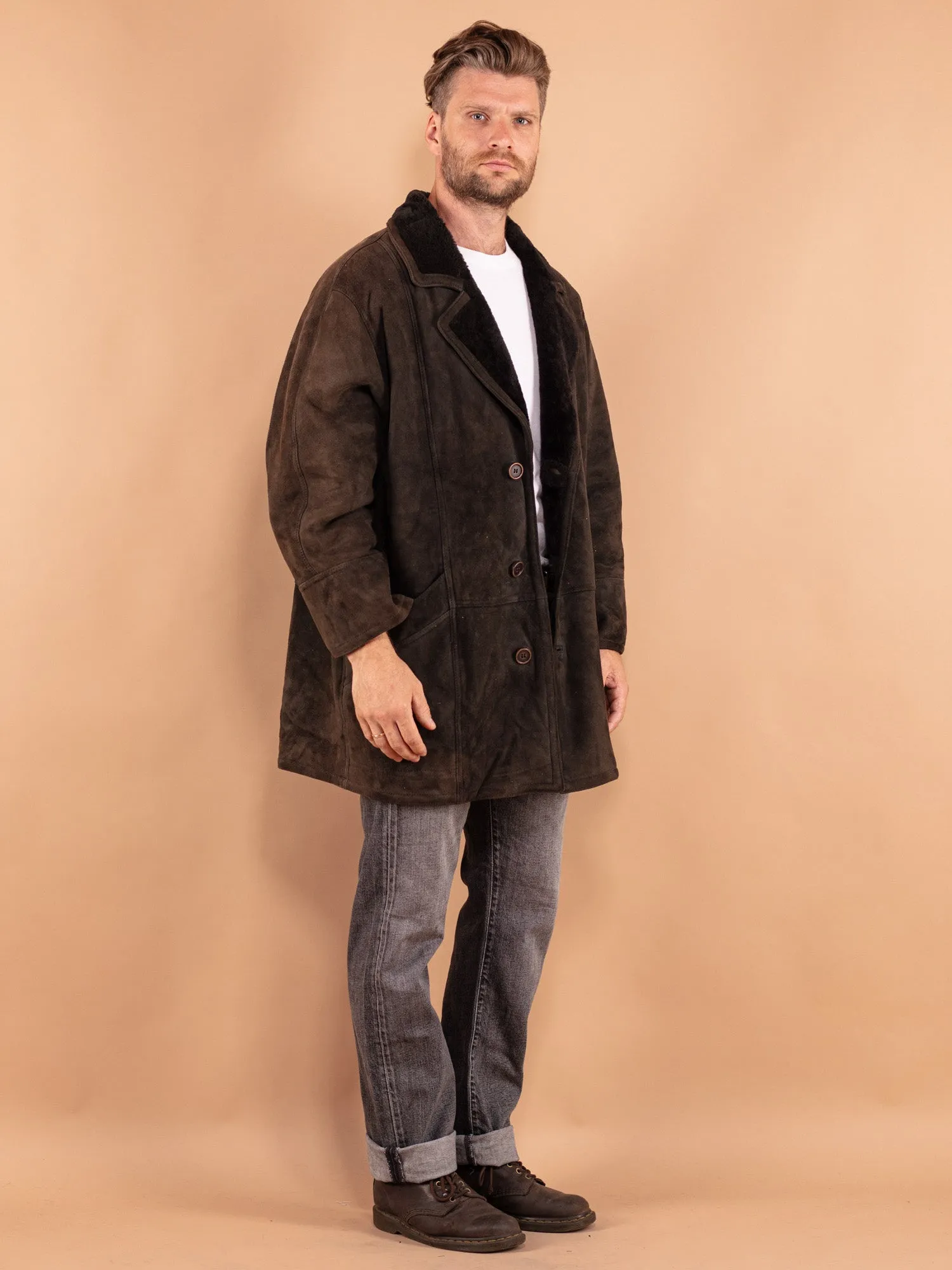 Vintage 80's Men Sheepskin Coat in Gray