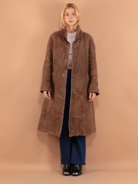 Vintage 80's Women Long Sheepskin Coat in Brown