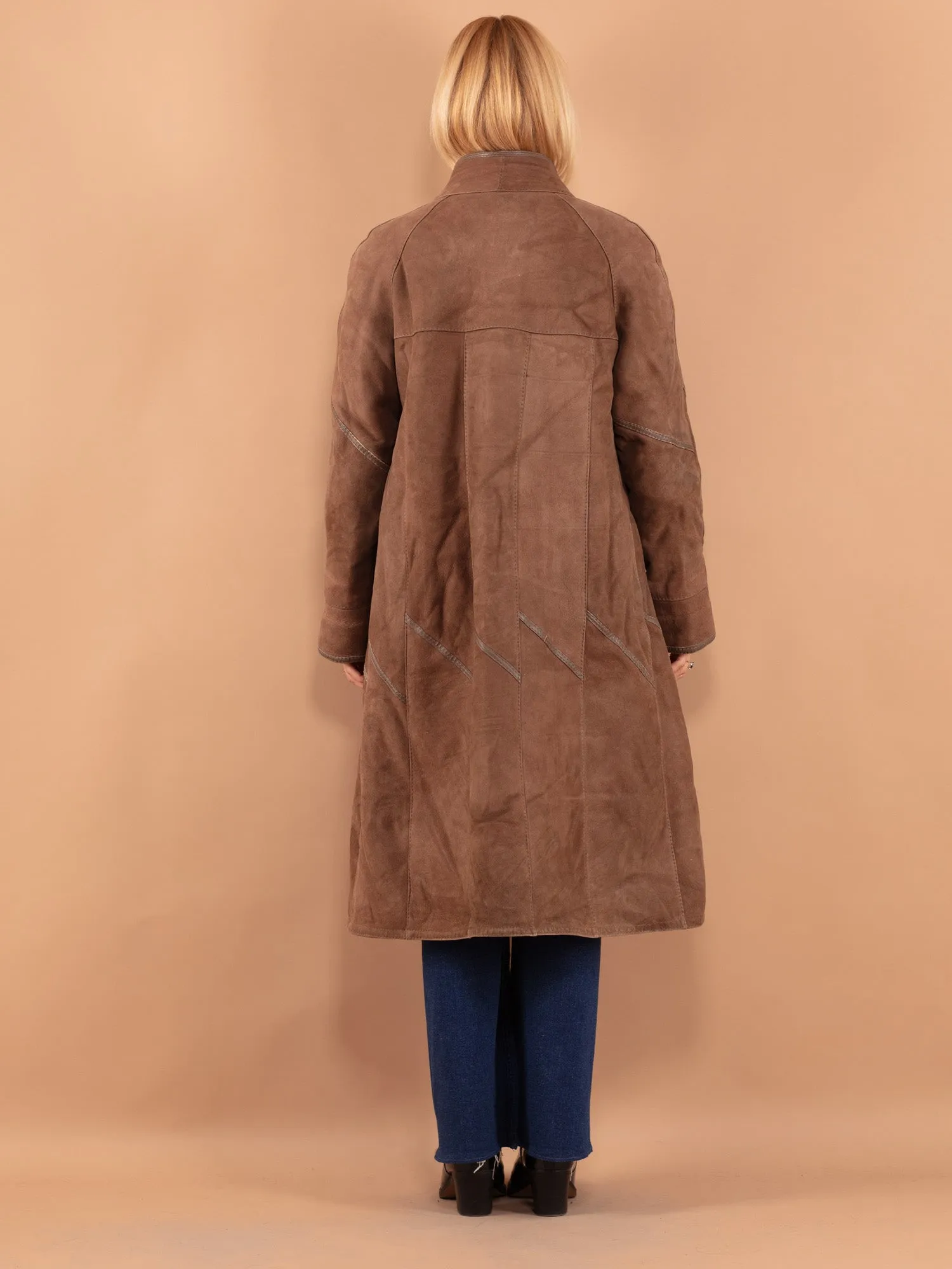 Vintage 80's Women Long Sheepskin Coat in Brown