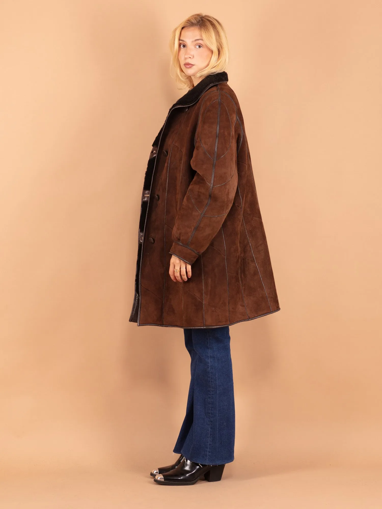 Vintage 80's Women Sheepskin Coat in Brown