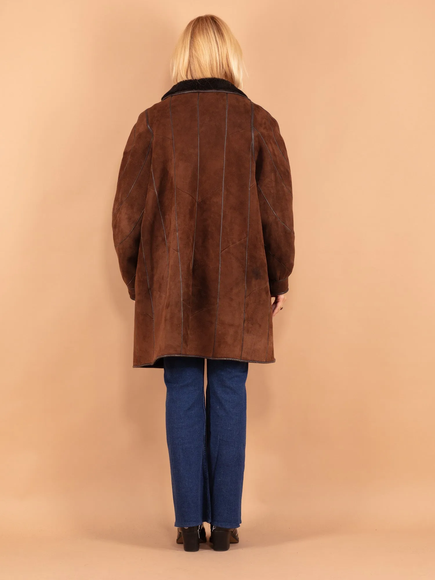 Vintage 80's Women Sheepskin Coat in Brown