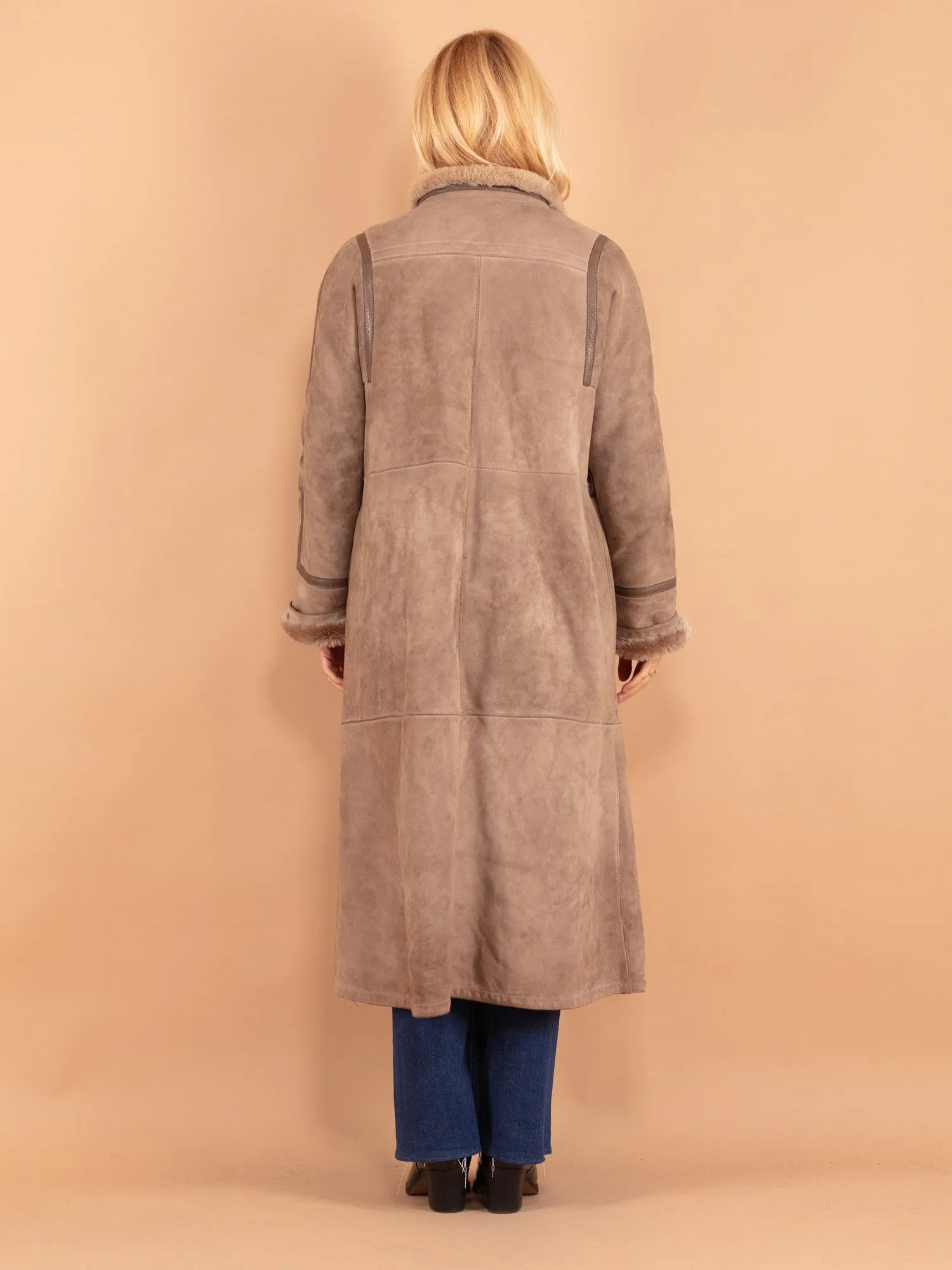 Vintage 80's Women Sheepskin Long Coat in Beige