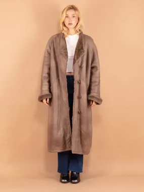 Vintage 80's Women Sheepskin Shearling Coat in Brown