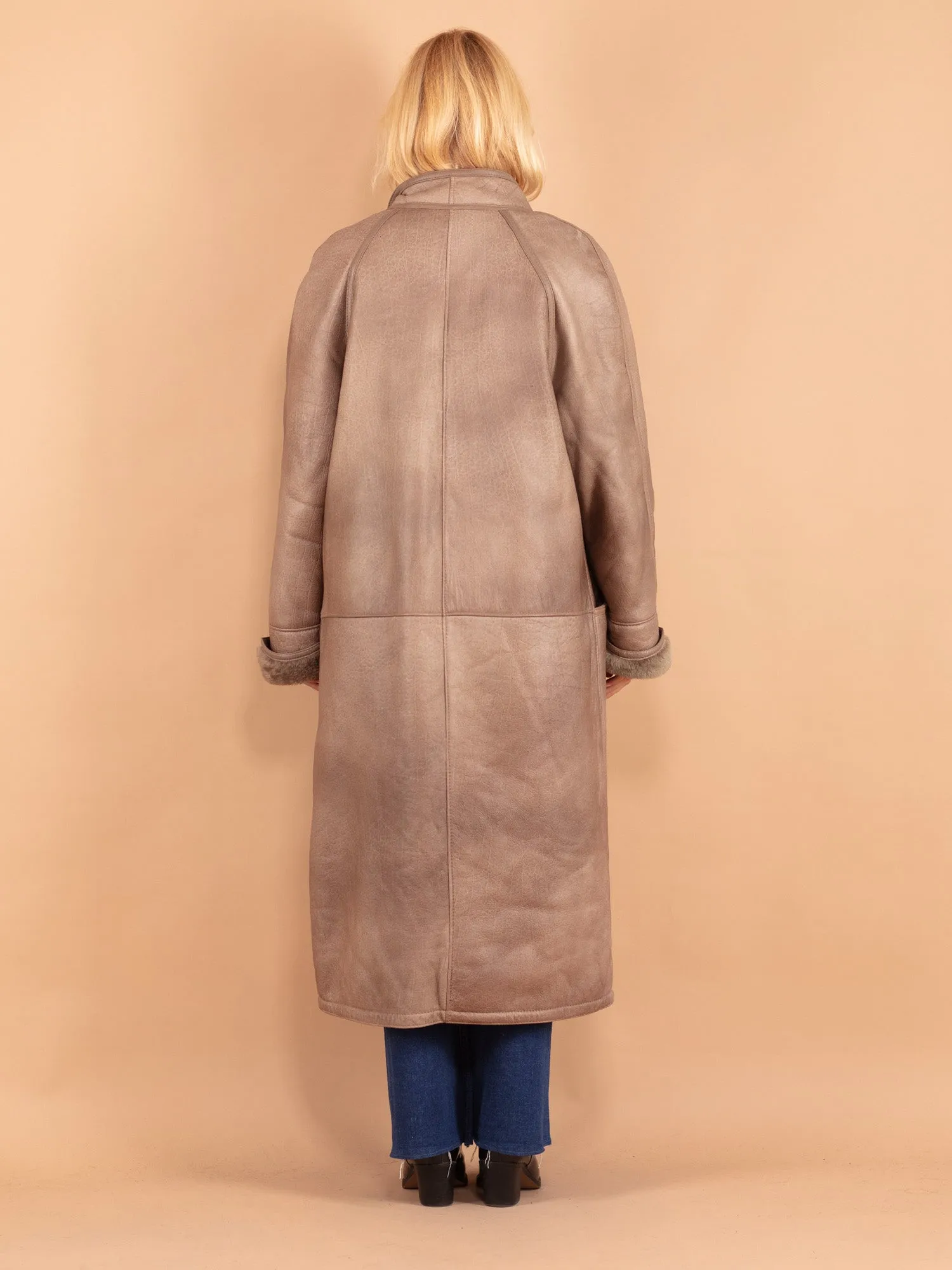 Vintage 80's Women Sheepskin Shearling Coat in Brown