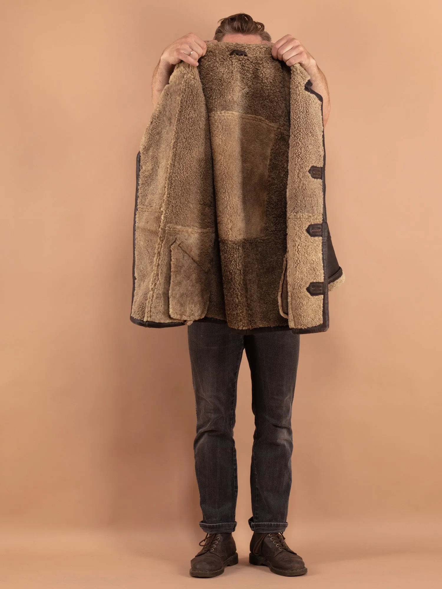 Vintage 90's Men Sheepskin Coat in Brown