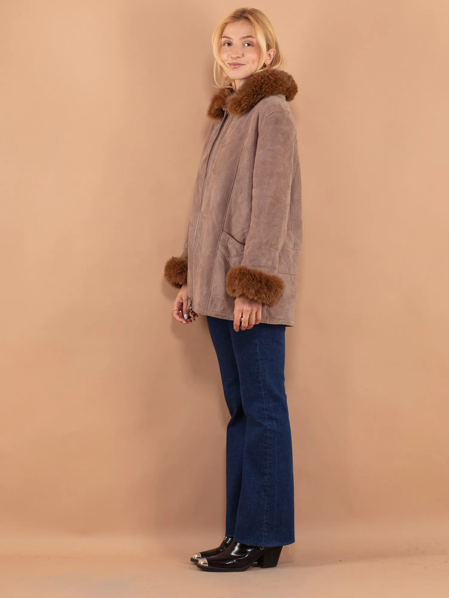 Vintage 90's Women Sheepskin Coat in Beige