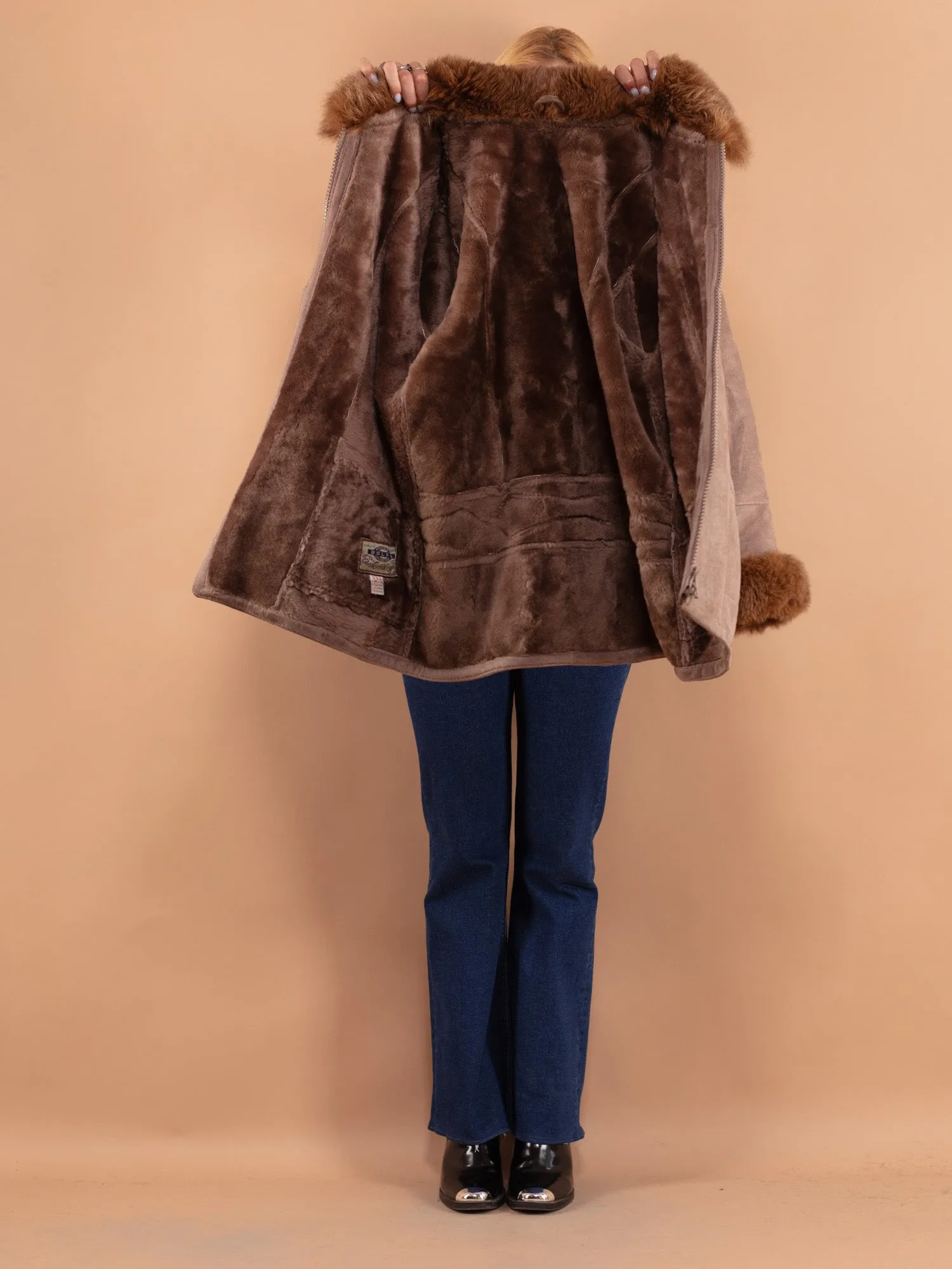 Vintage 90's Women Sheepskin Coat in Beige