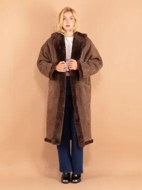 Vintage 90's Women Sheepskin Shearling Coat in Brown