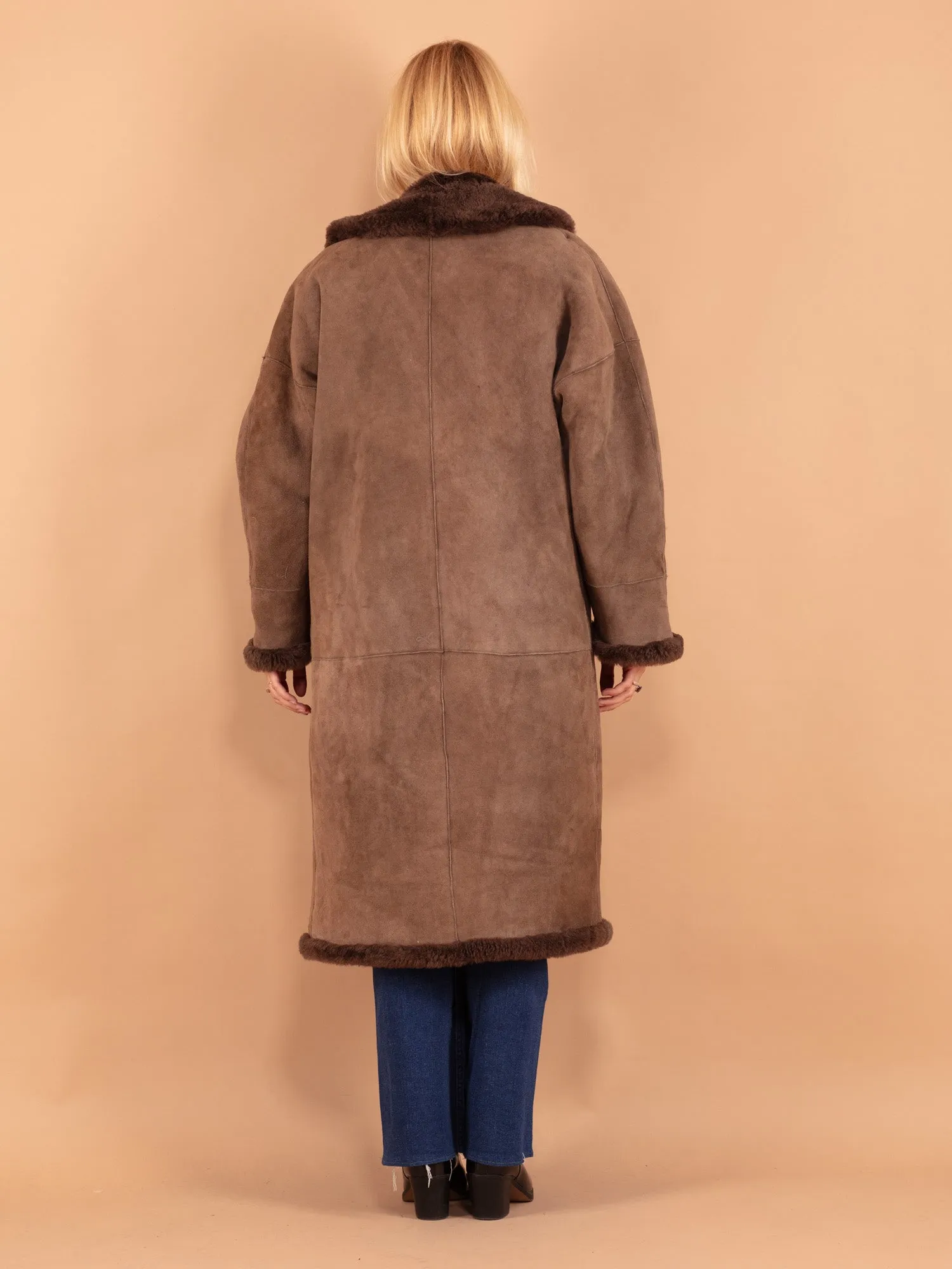 Vintage 90's Women Sheepskin Shearling Coat in Brown