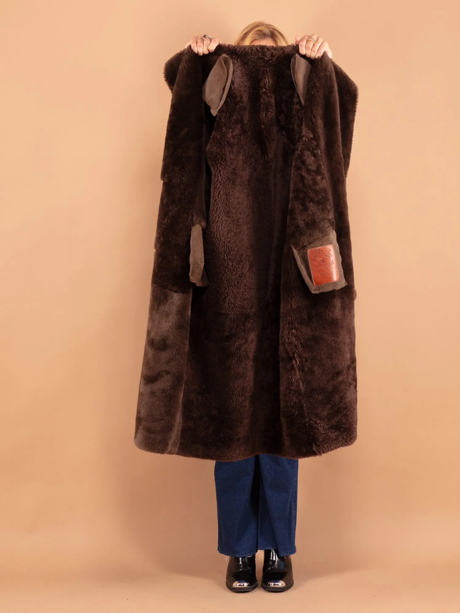 Vintage 90's Women Sheepskin Shearling Coat in Brown