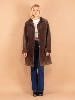 Vintage 90's Women Suede Sherpa Coat in Brown